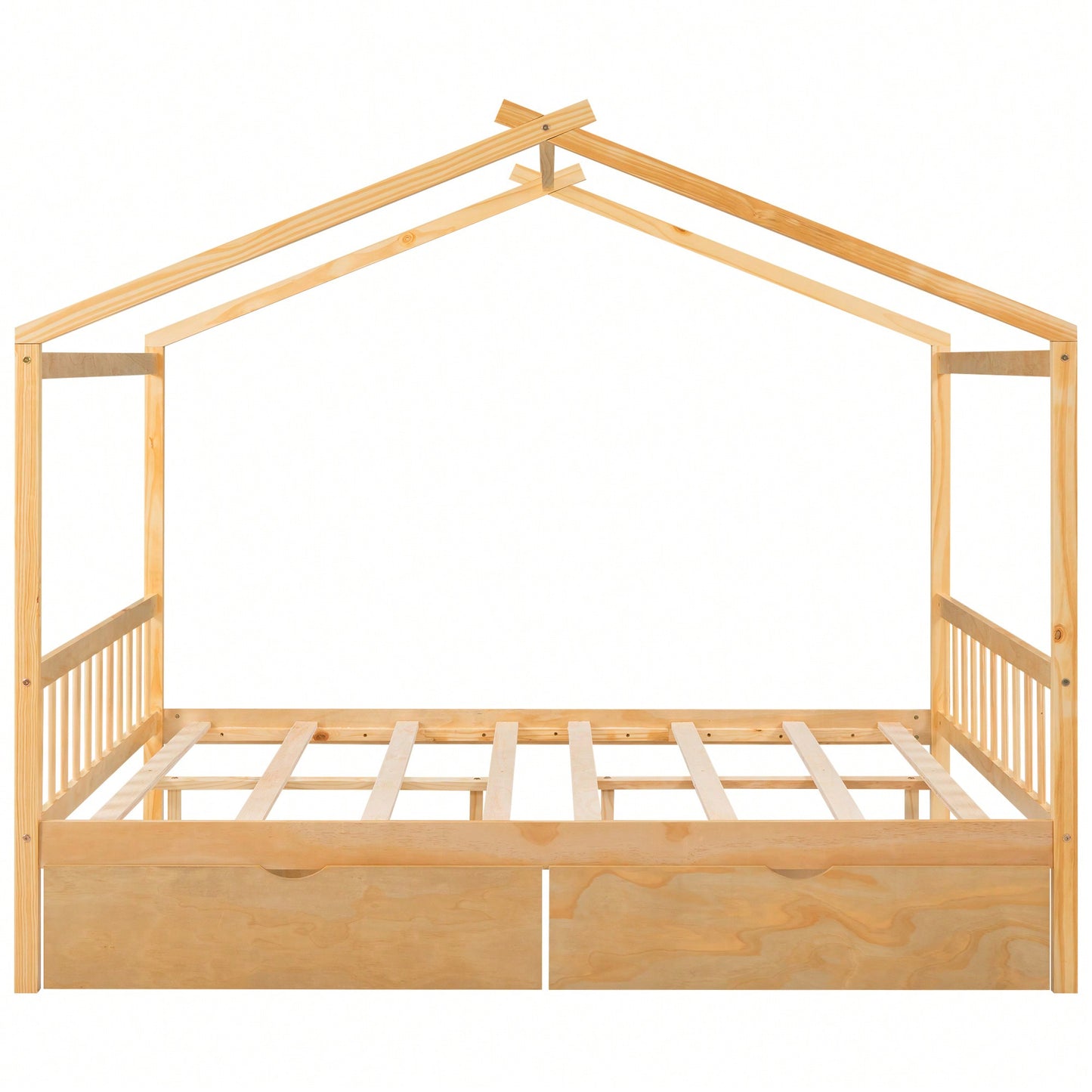 Elegant Full Size Platform Bed With Two Storage Drawers And Stylish Headboard, Footboard, And Roof Design In White