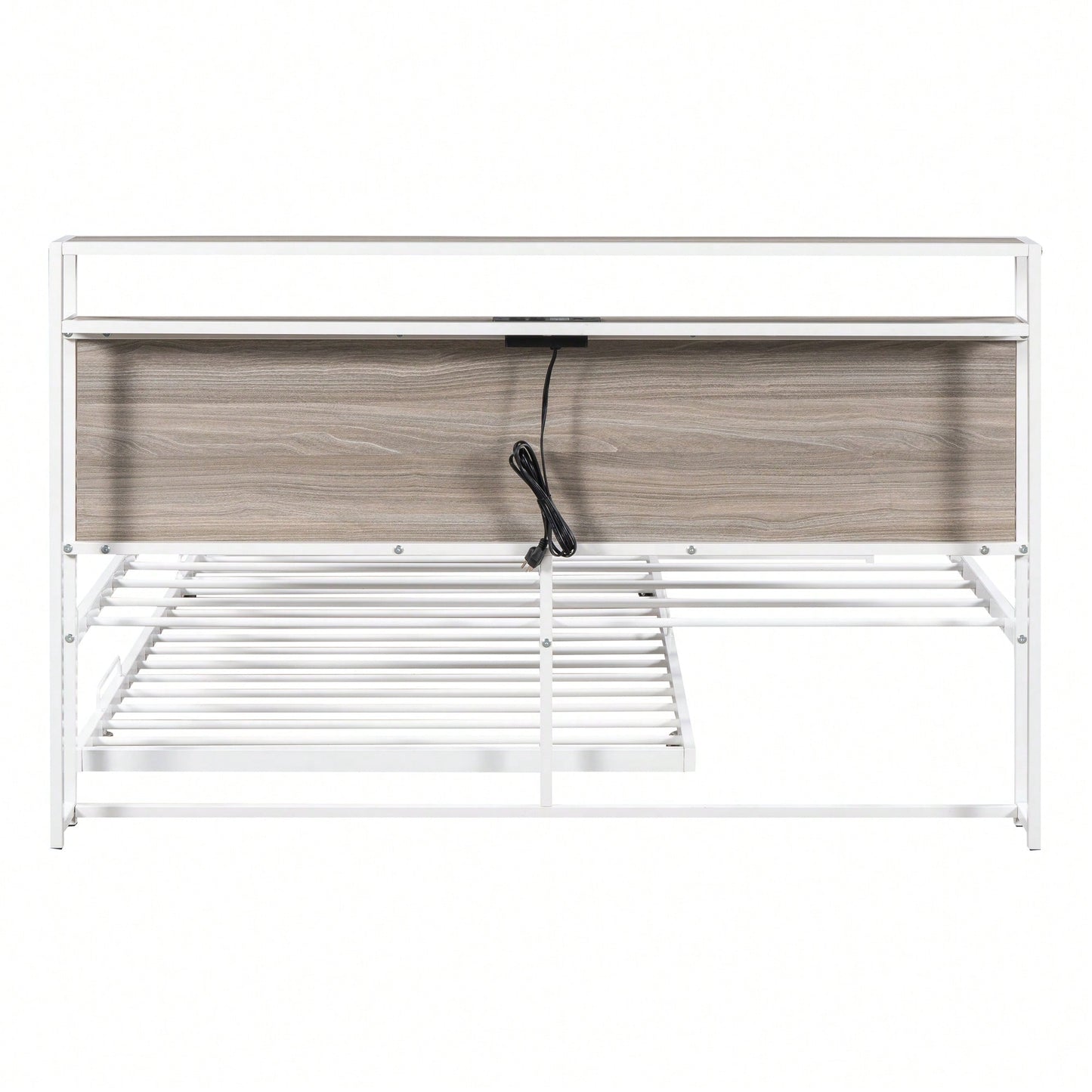 Queen Size Metal Platform Bed Frame With Trundle USB Ports And Slat Support No Box Spring Required Black