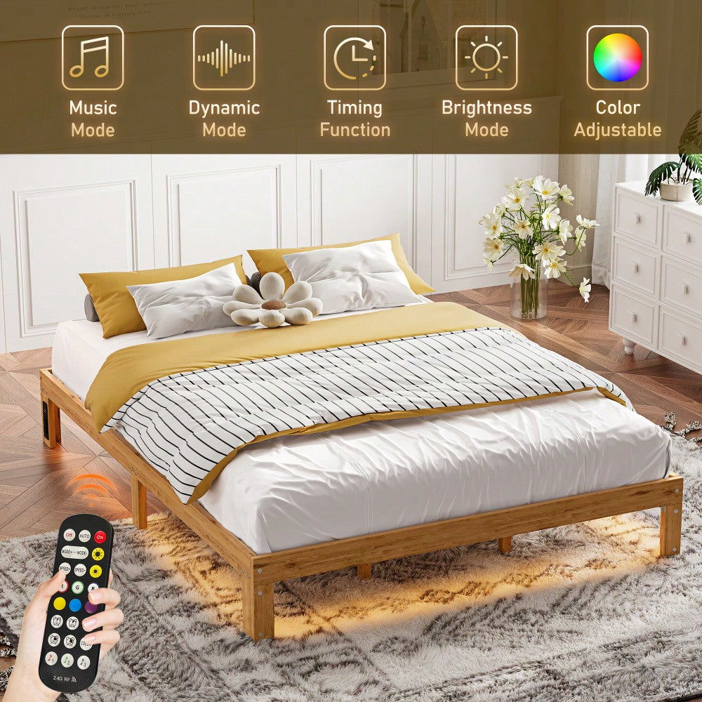 Rustic Pine Queen Size Solid Wood Platform Bed Frame With Slat Support Easy Assembly No Box Spring Required 12 Inch Height
