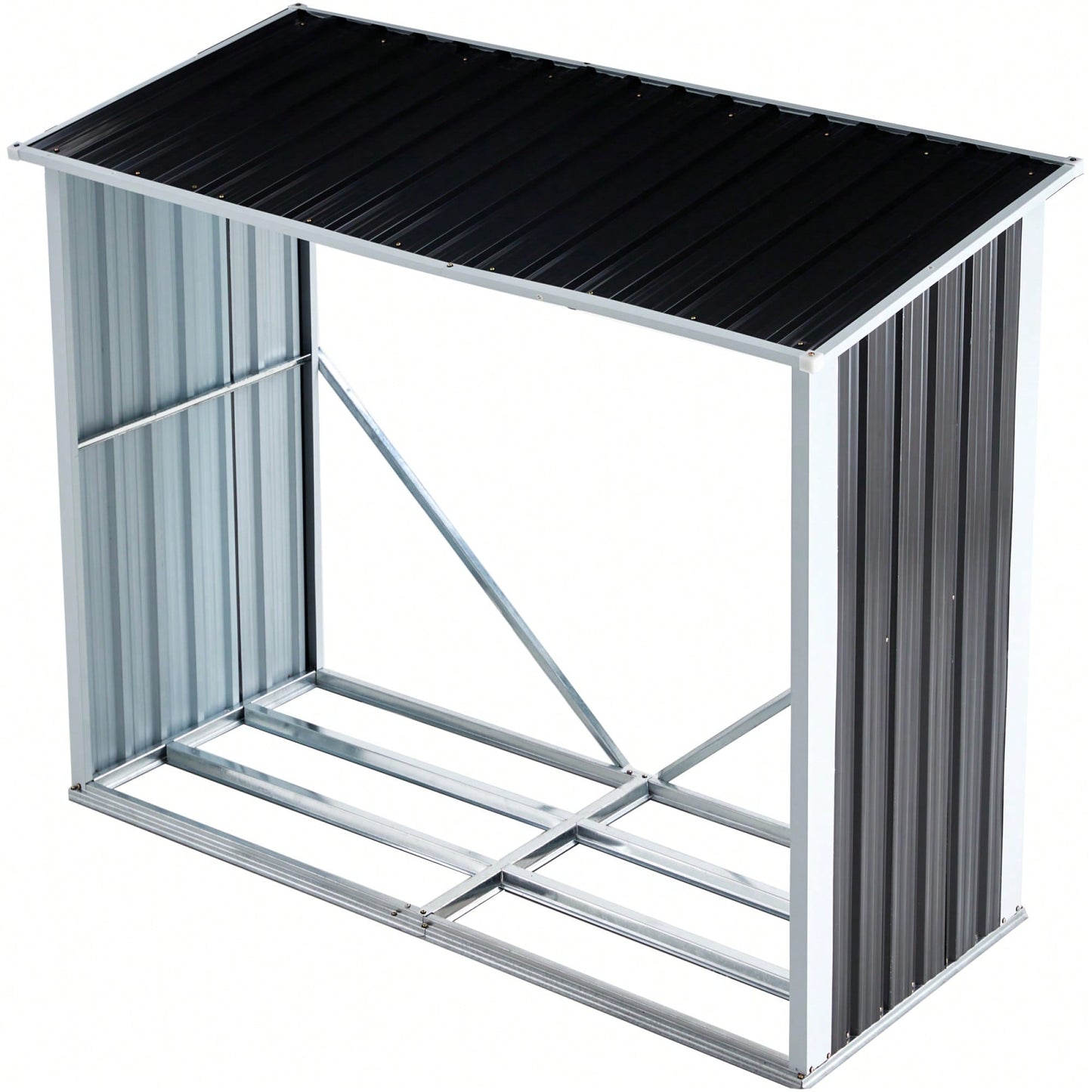 Galvanized Steel Log Storage Shed With Roof For Firewood Backyard Garden Patio 70.9 Inches