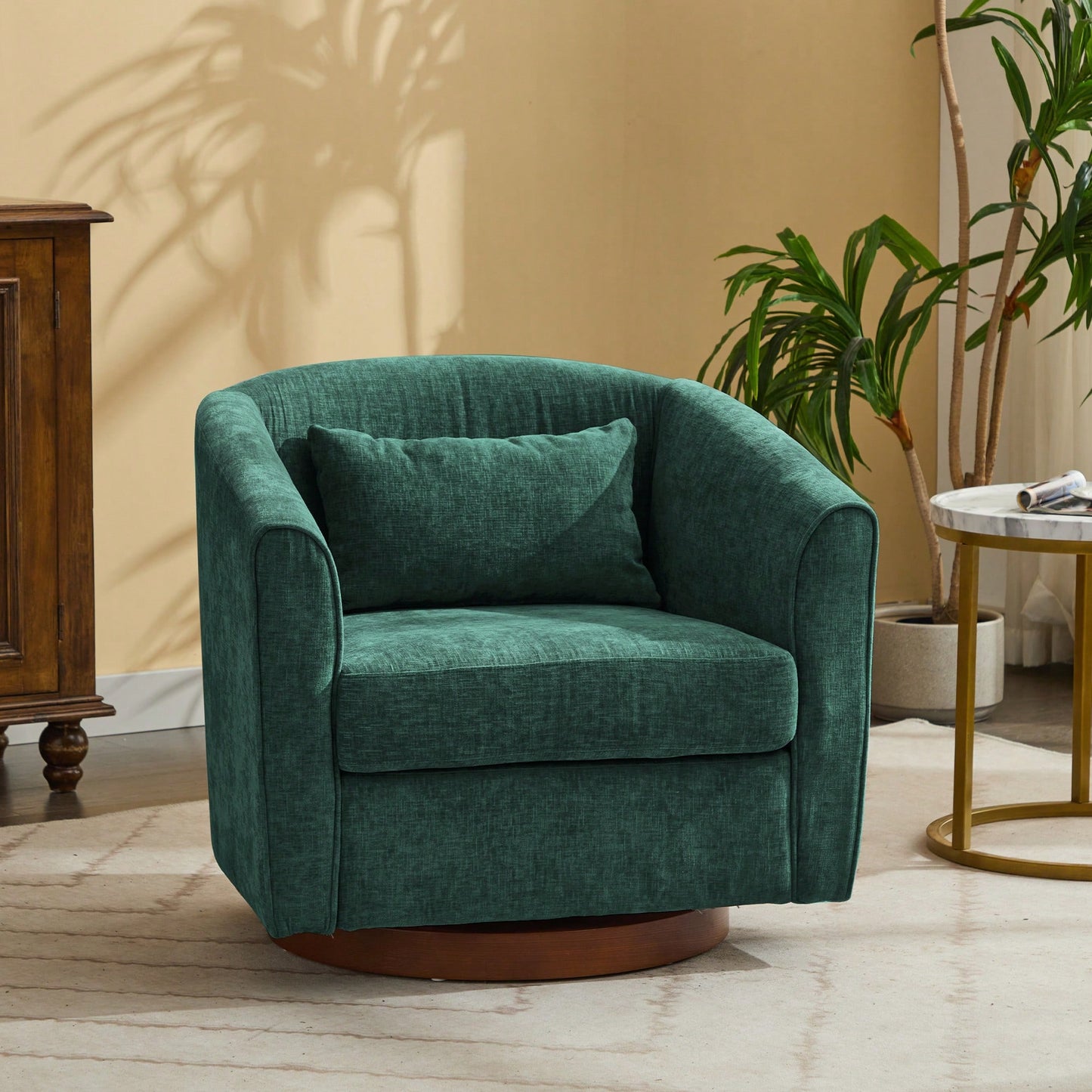 Comfy Swivel Accent Chair With Wood Base For Living Room Stylish Upholstered Sofa Chair