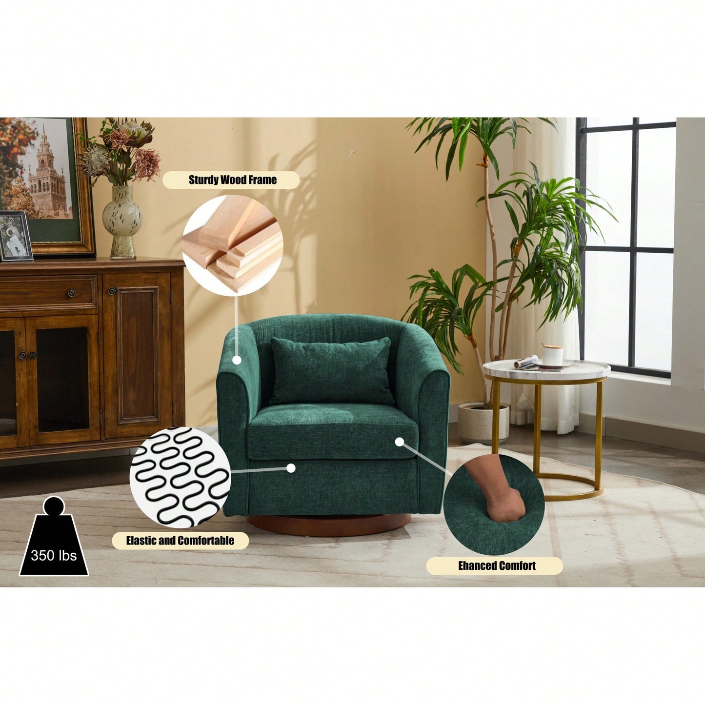 Comfy Swivel Accent Chair With Wood Base For Living Room Stylish Upholstered Sofa Chair