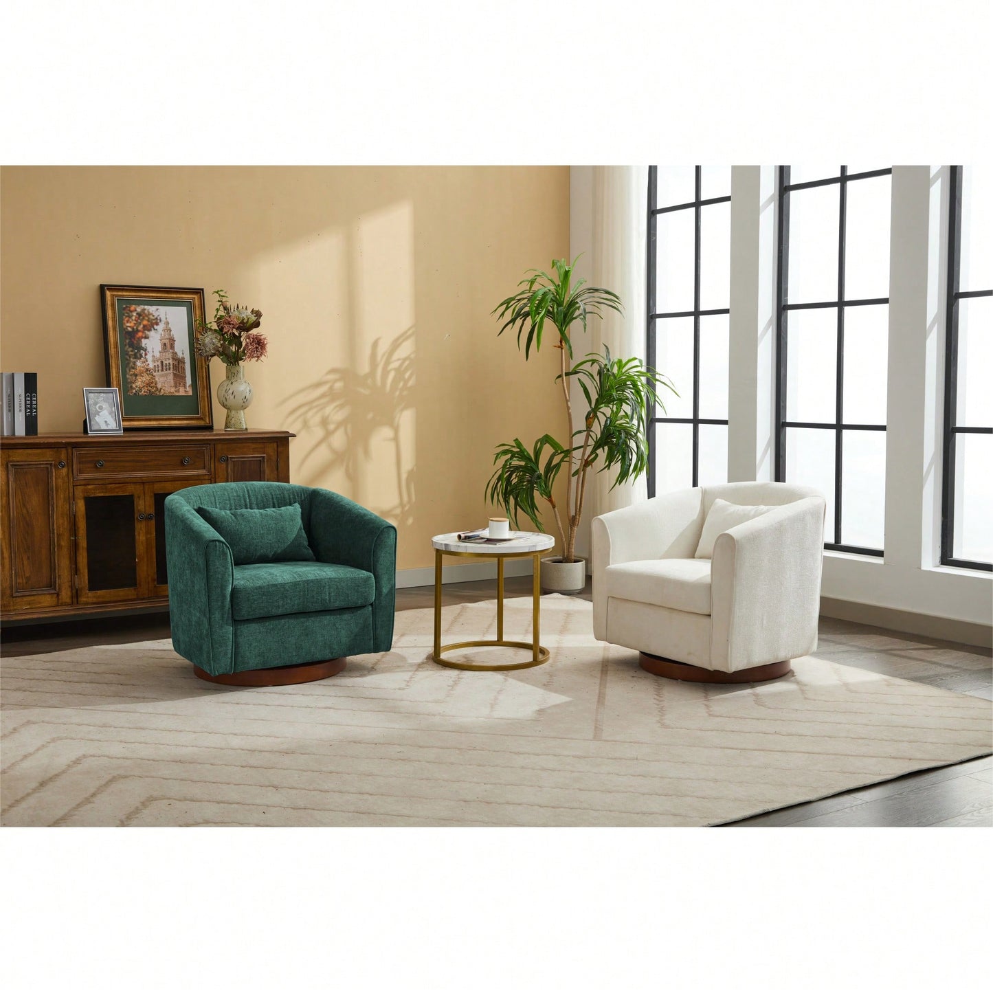 Comfy Swivel Accent Chair With Wood Base For Living Room Stylish Upholstered Sofa Chair