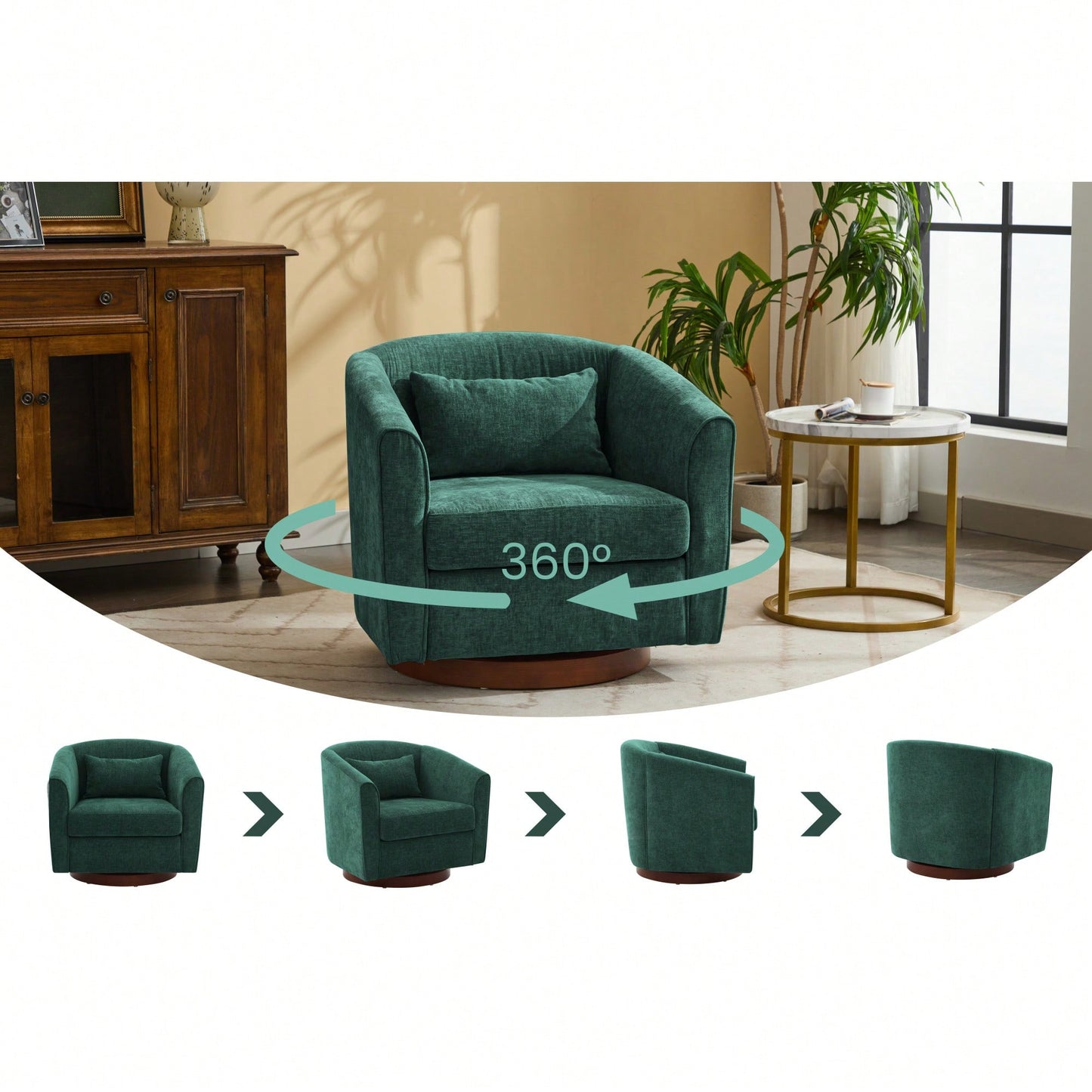 Comfy Swivel Accent Chair With Wood Base For Living Room Stylish Upholstered Sofa Chair