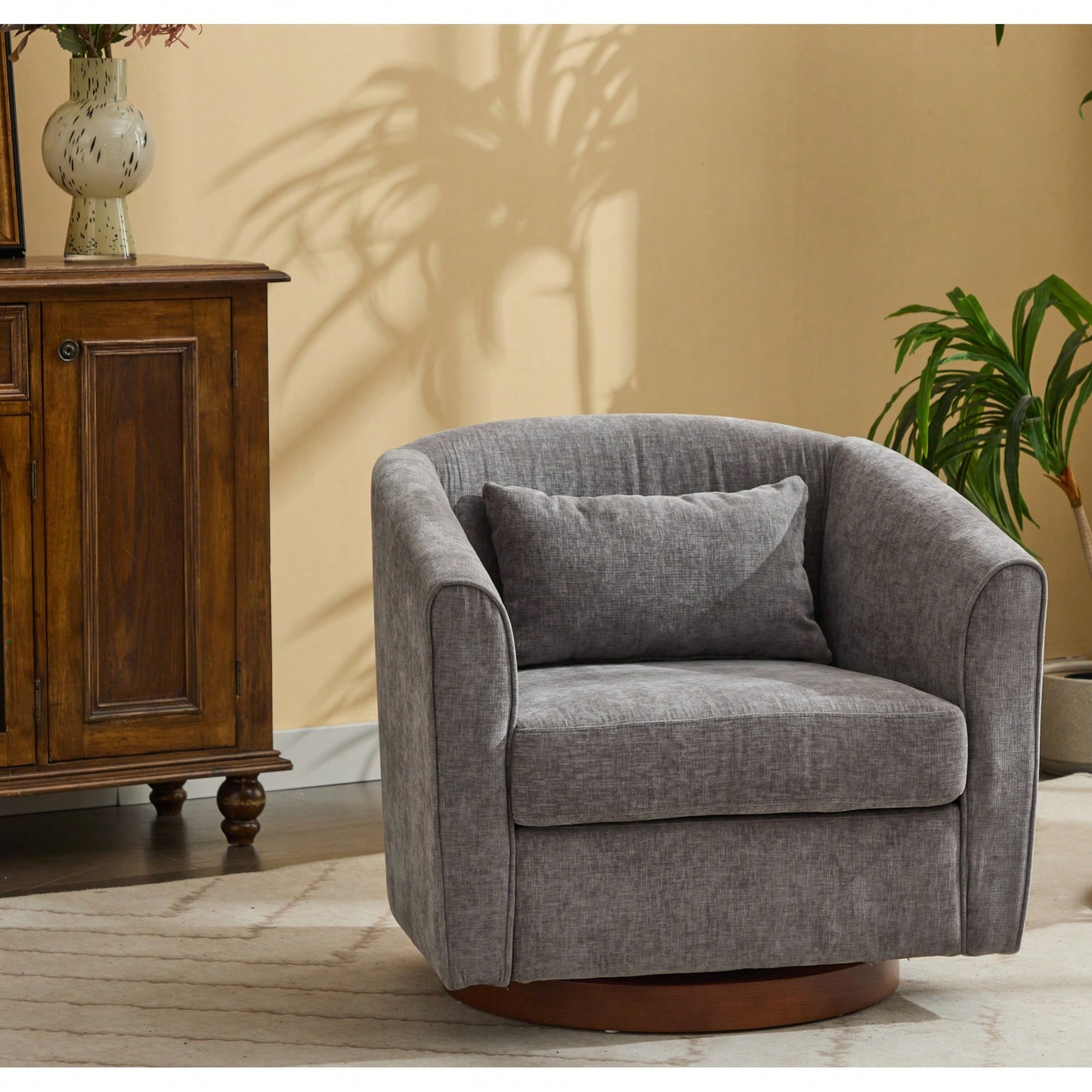 Comfy Swivel Accent Chair With Wood Base For Living Room Stylish Upholstered Sofa Chair