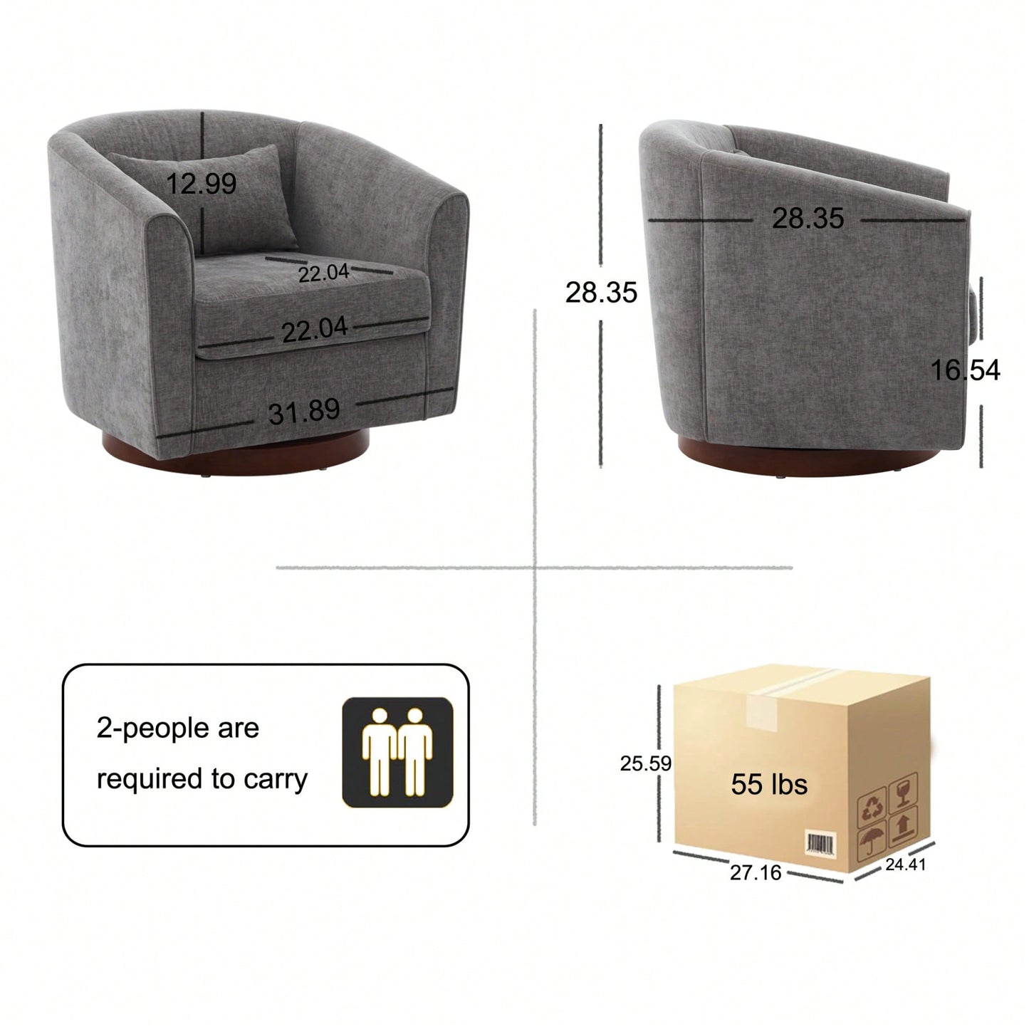 Comfy Swivel Accent Chair With Wood Base For Living Room Stylish Upholstered Sofa Chair