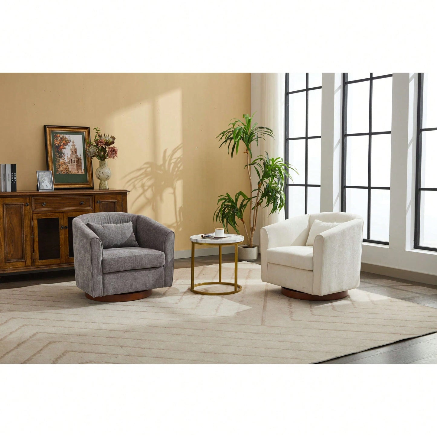 Comfy Swivel Accent Chair With Wood Base For Living Room Stylish Upholstered Sofa Chair