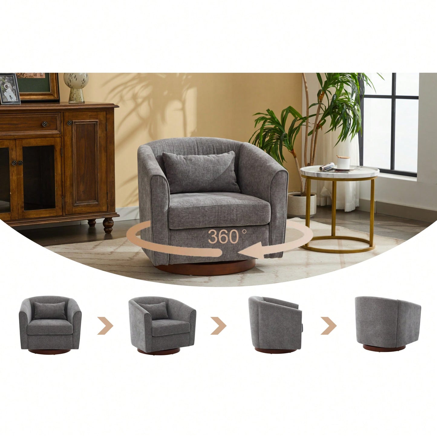 Comfy Swivel Accent Chair With Wood Base For Living Room Stylish Upholstered Sofa Chair