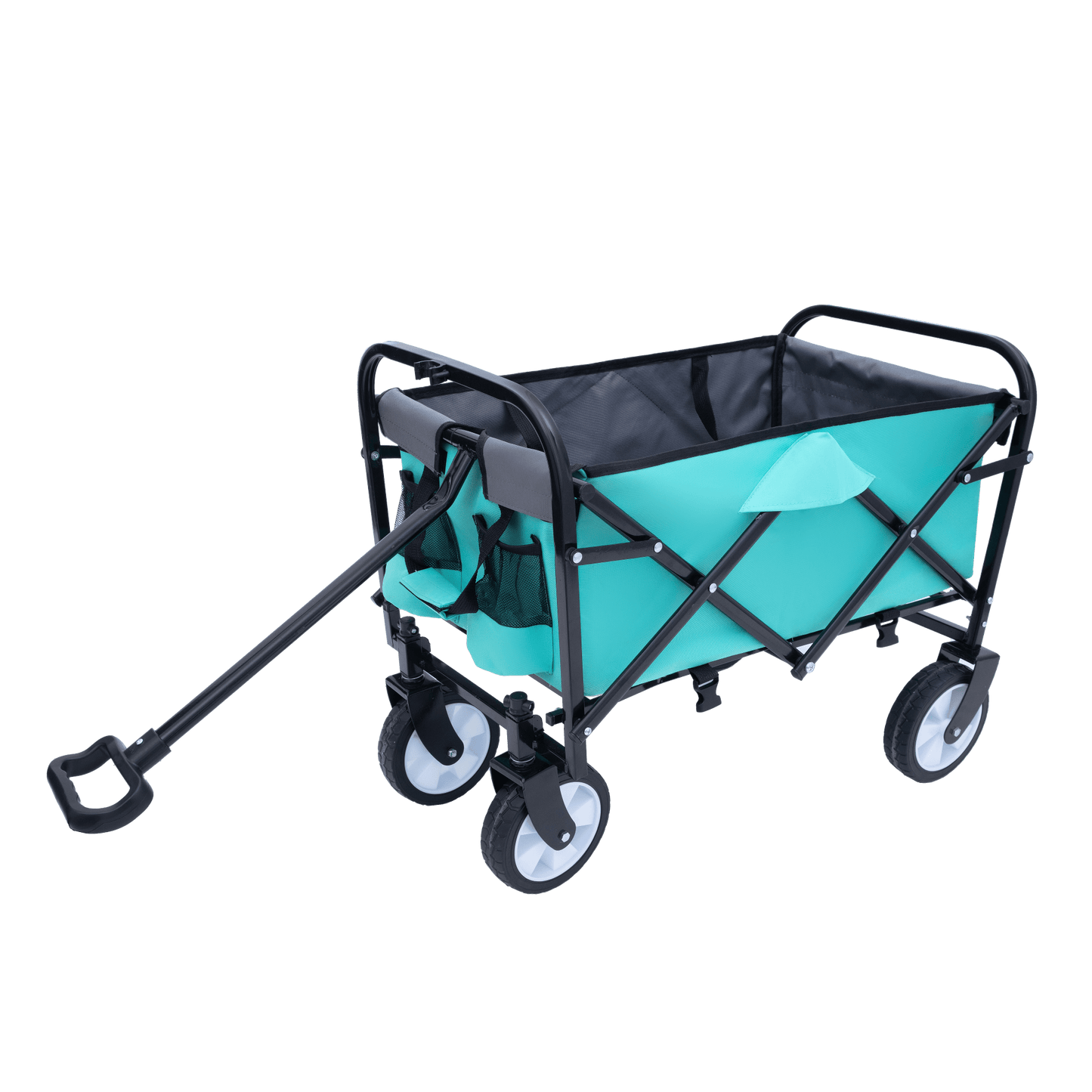 Collapsible Foldable Utility Wagon Cart With Strapping System For Beach Camping Shopping Gardening Fishing Supports 225lbs All-Terrain Wheels Black