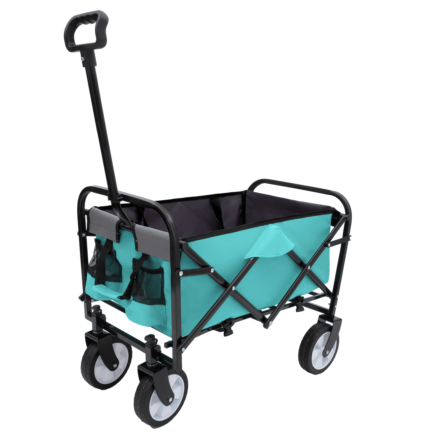 Collapsible Foldable Utility Wagon Cart With Strapping System For Beach Camping Shopping Gardening Fishing Supports 225lbs All-Terrain Wheels Black