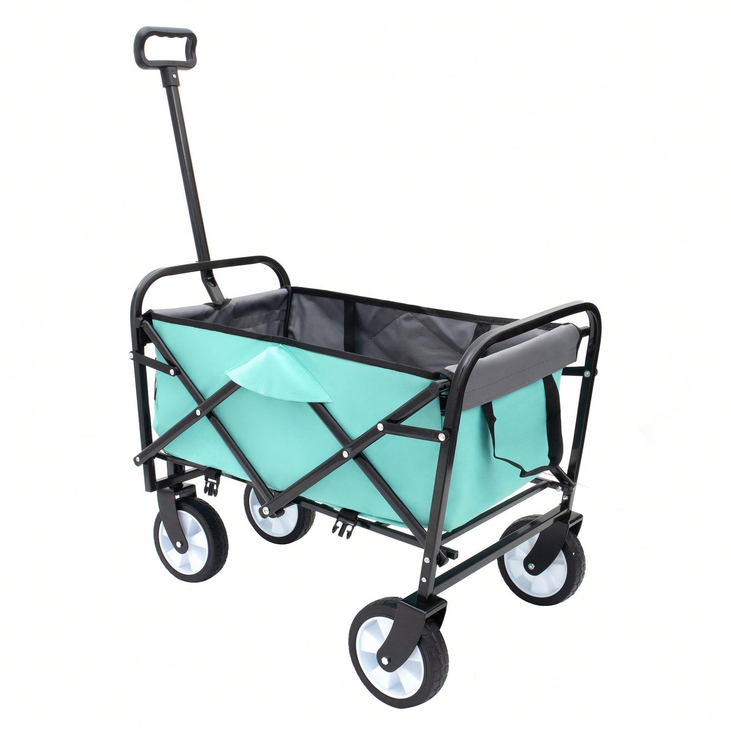 Collapsible Foldable Utility Wagon Cart With Strapping System For Beach Camping Shopping Gardening Fishing Supports 225lbs All-Terrain Wheels Black