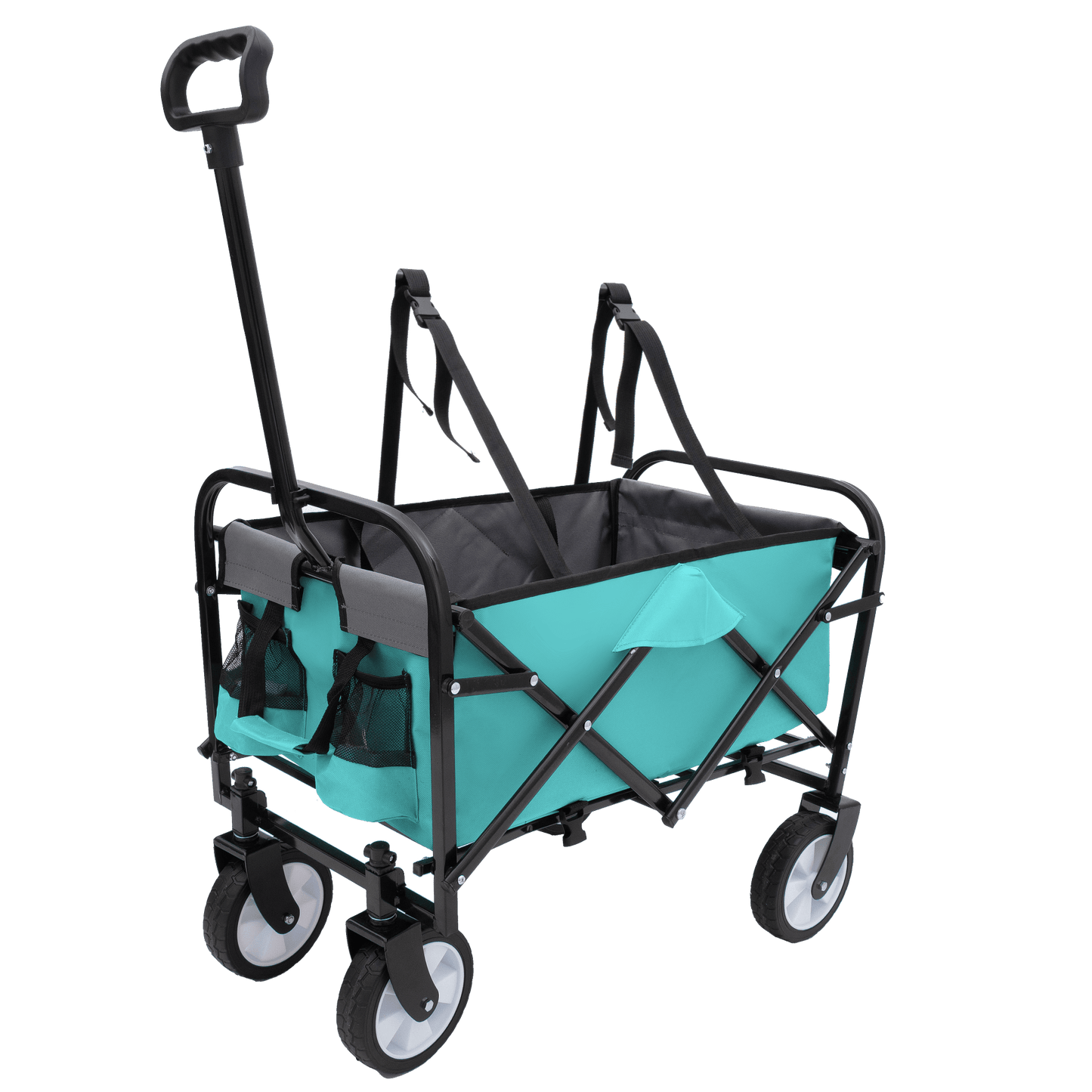 Collapsible Foldable Utility Wagon Cart With Strapping System For Beach Camping Shopping Gardening Fishing Supports 225lbs All-Terrain Wheels Black