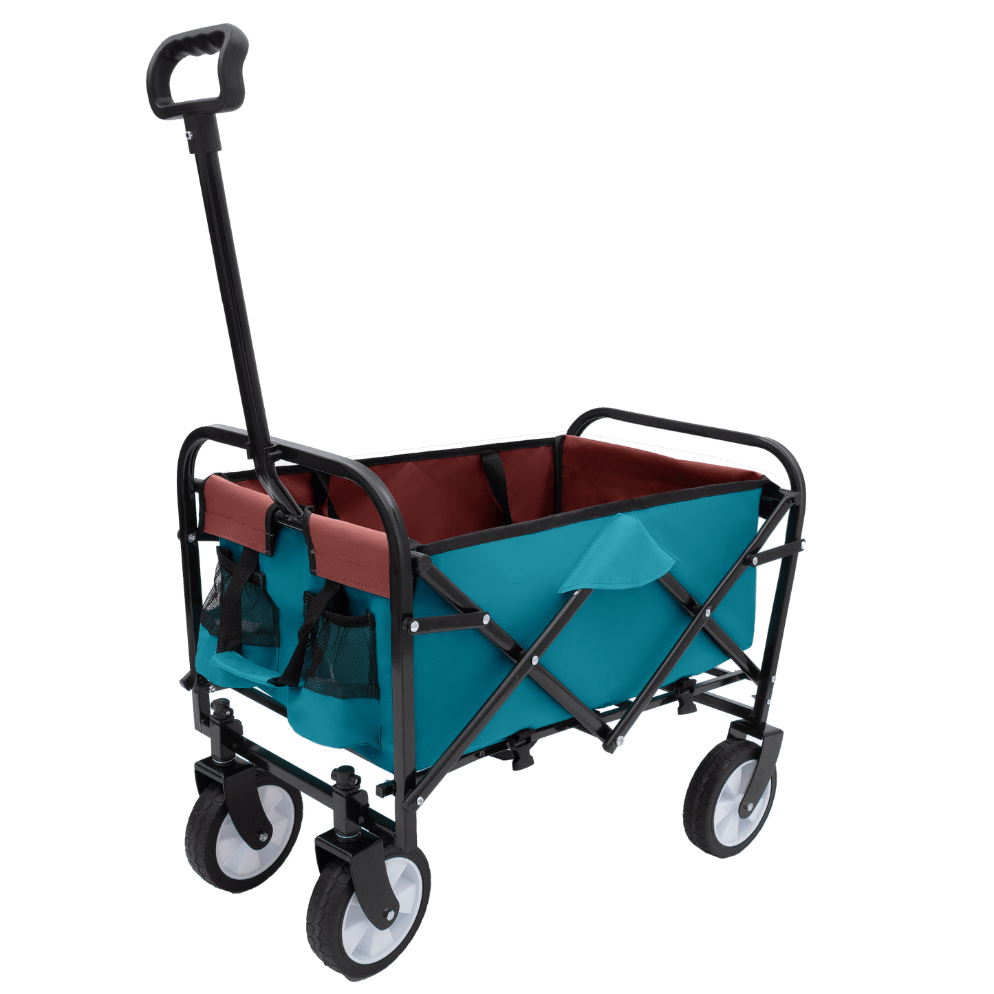 Collapsible Foldable Utility Wagon Cart With Strapping System For Beach Camping Shopping Gardening Fishing Supports 225lbs All-Terrain Wheels Black