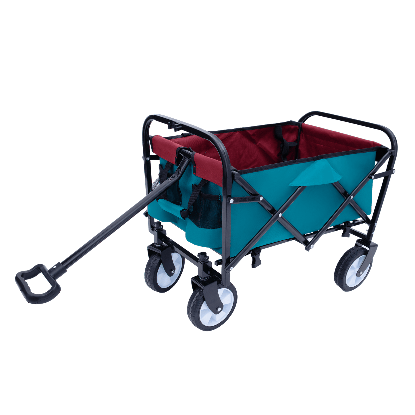 Collapsible Foldable Utility Wagon Cart With Strapping System For Beach Camping Shopping Gardening Fishing Supports 225lbs All-Terrain Wheels Black