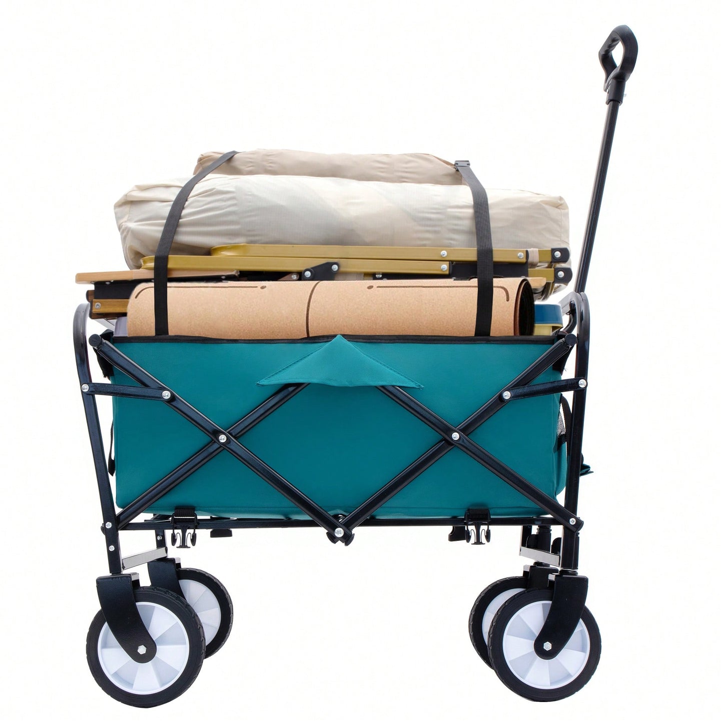 Collapsible Foldable Utility Wagon Cart With Strapping System For Beach Camping Shopping Gardening Fishing Supports 225lbs All-Terrain Wheels Black