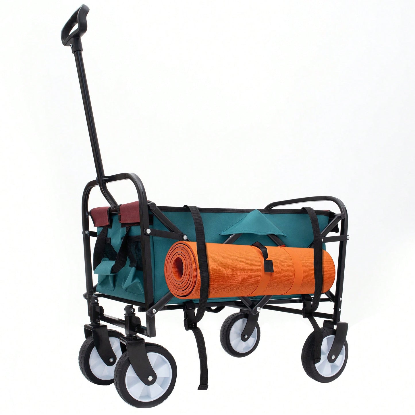 Collapsible Foldable Utility Wagon Cart With Strapping System For Beach Camping Shopping Gardening Fishing Supports 225lbs All-Terrain Wheels Black