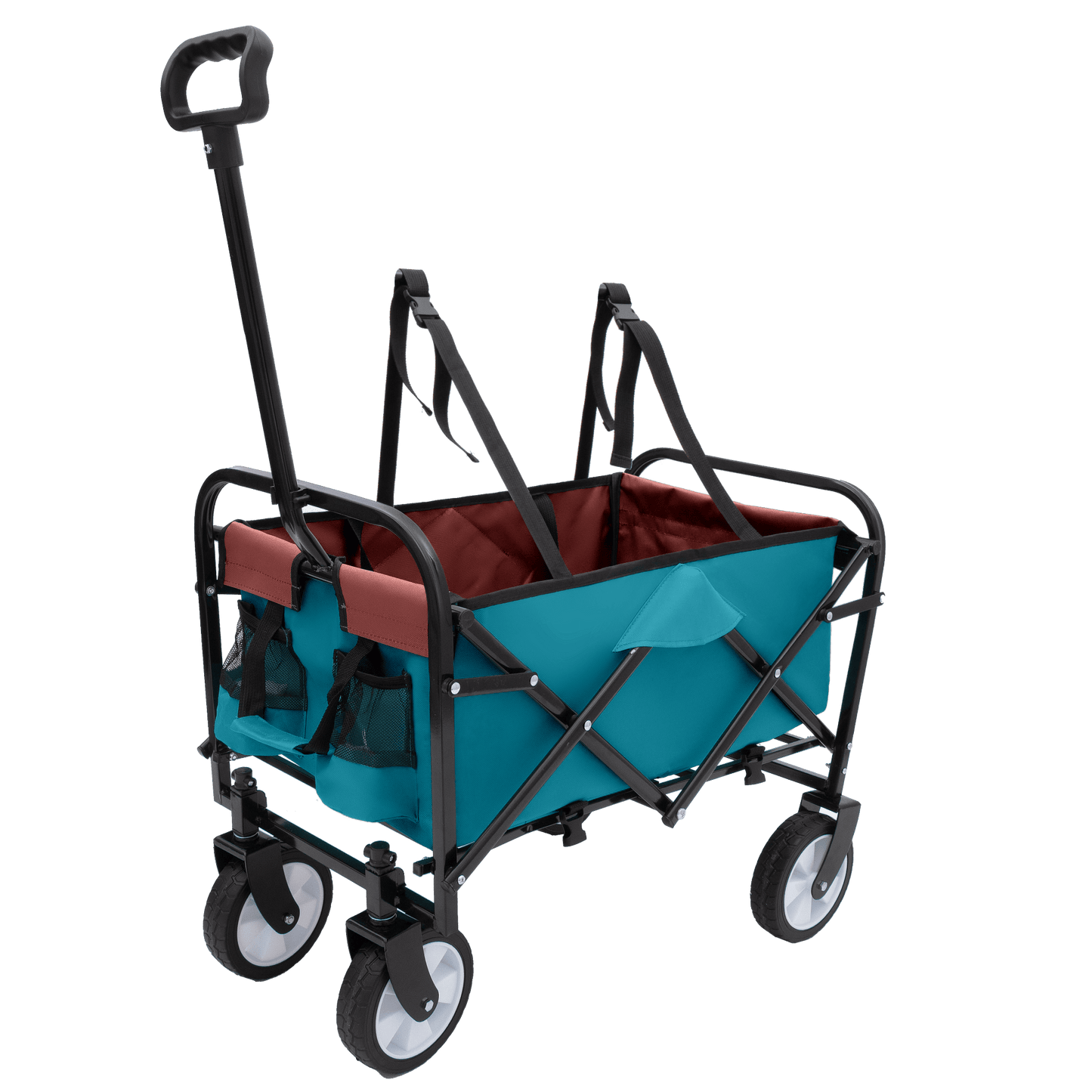 Collapsible Foldable Utility Wagon Cart With Strapping System For Beach Camping Shopping Gardening Fishing Supports 225lbs All-Terrain Wheels Black