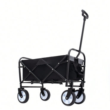 Collapsible Foldable Utility Wagon Cart With Strapping System For Beach Camping Shopping Gardening Fishing Supports 225lbs All-Terrain Wheels Black
