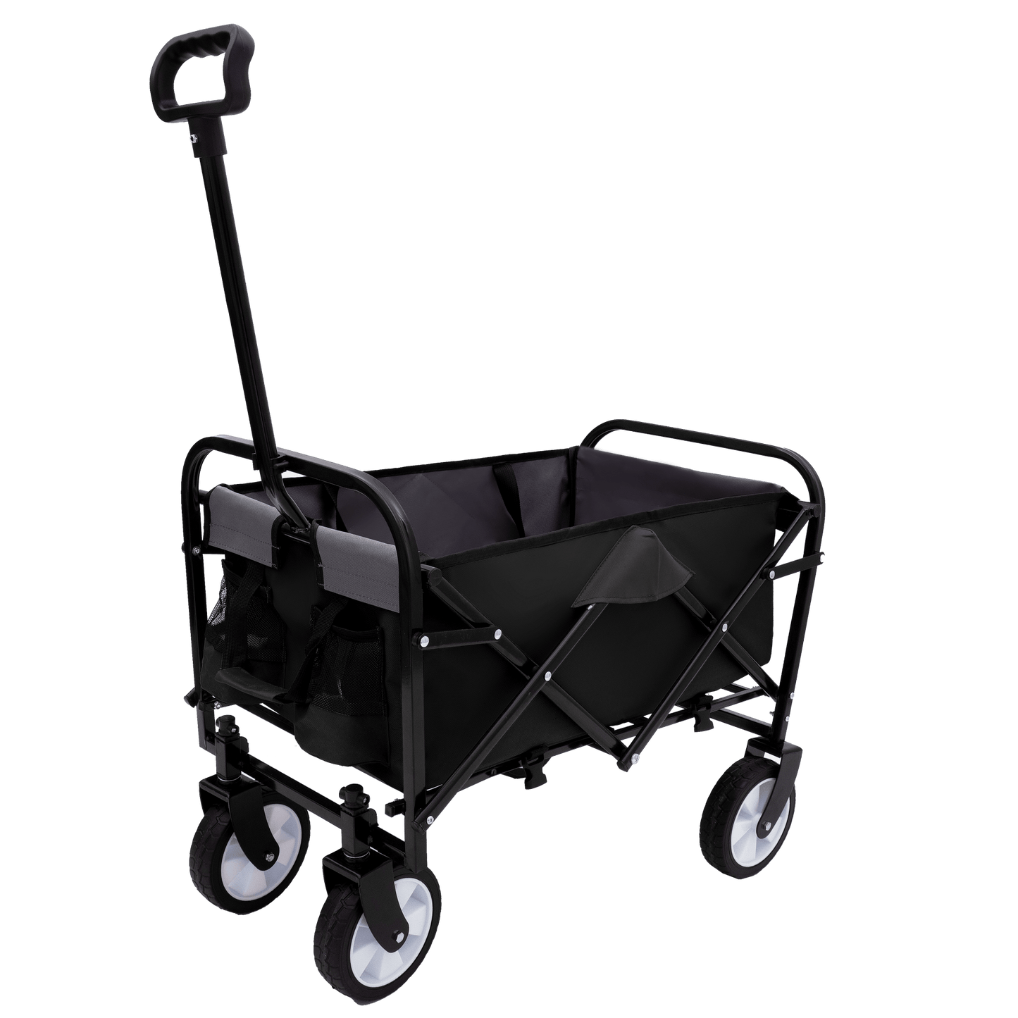 Collapsible Foldable Utility Wagon Cart With Strapping System For Beach Camping Shopping Gardening Fishing Supports 225lbs All-Terrain Wheels Black