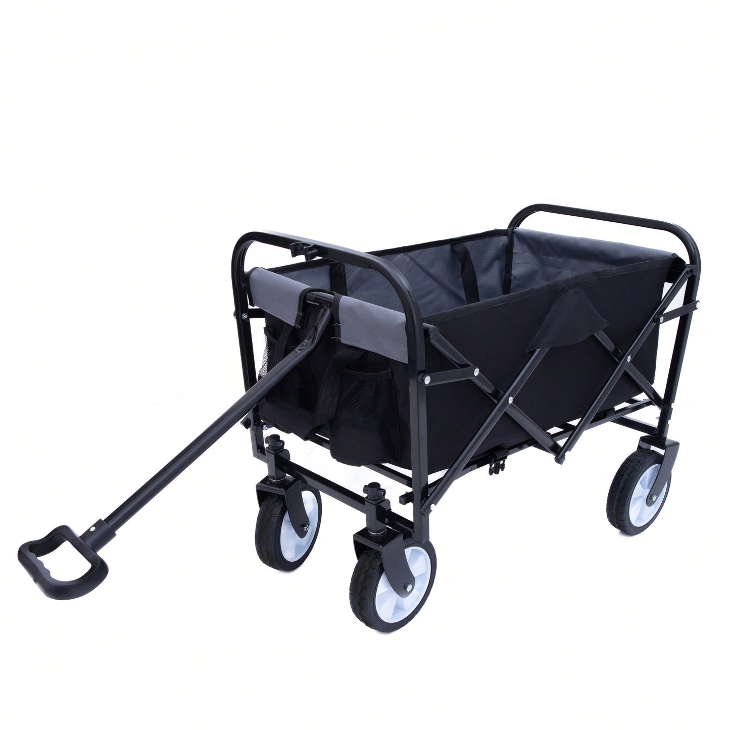 Collapsible Foldable Utility Wagon Cart With Strapping System For Beach Camping Shopping Gardening Fishing Supports 225lbs All-Terrain Wheels Black