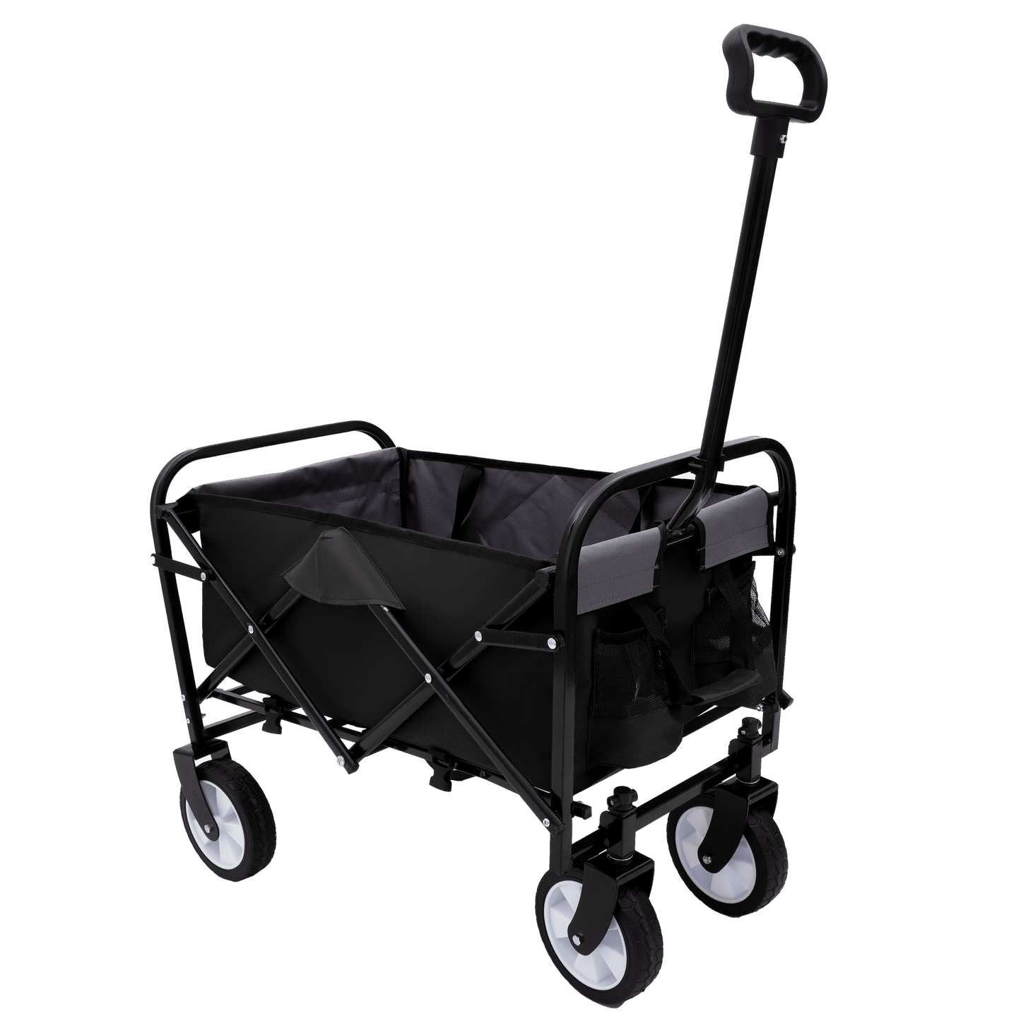 Collapsible Foldable Utility Wagon Cart With Strapping System For Beach Camping Shopping Gardening Fishing Supports 225lbs All-Terrain Wheels Black