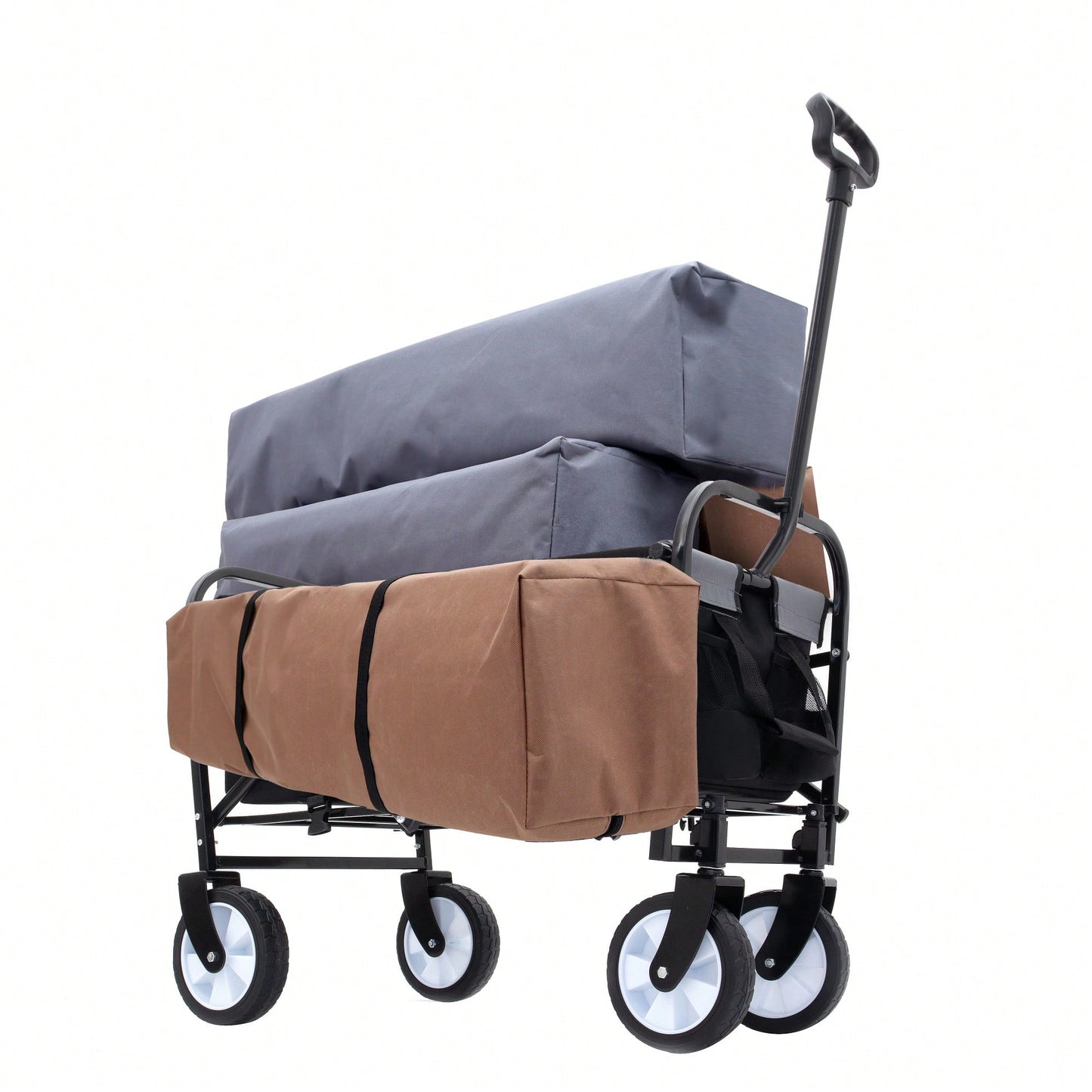 Collapsible Foldable Utility Wagon Cart With Strapping System For Beach Camping Shopping Gardening Fishing Supports 225lbs All-Terrain Wheels Black