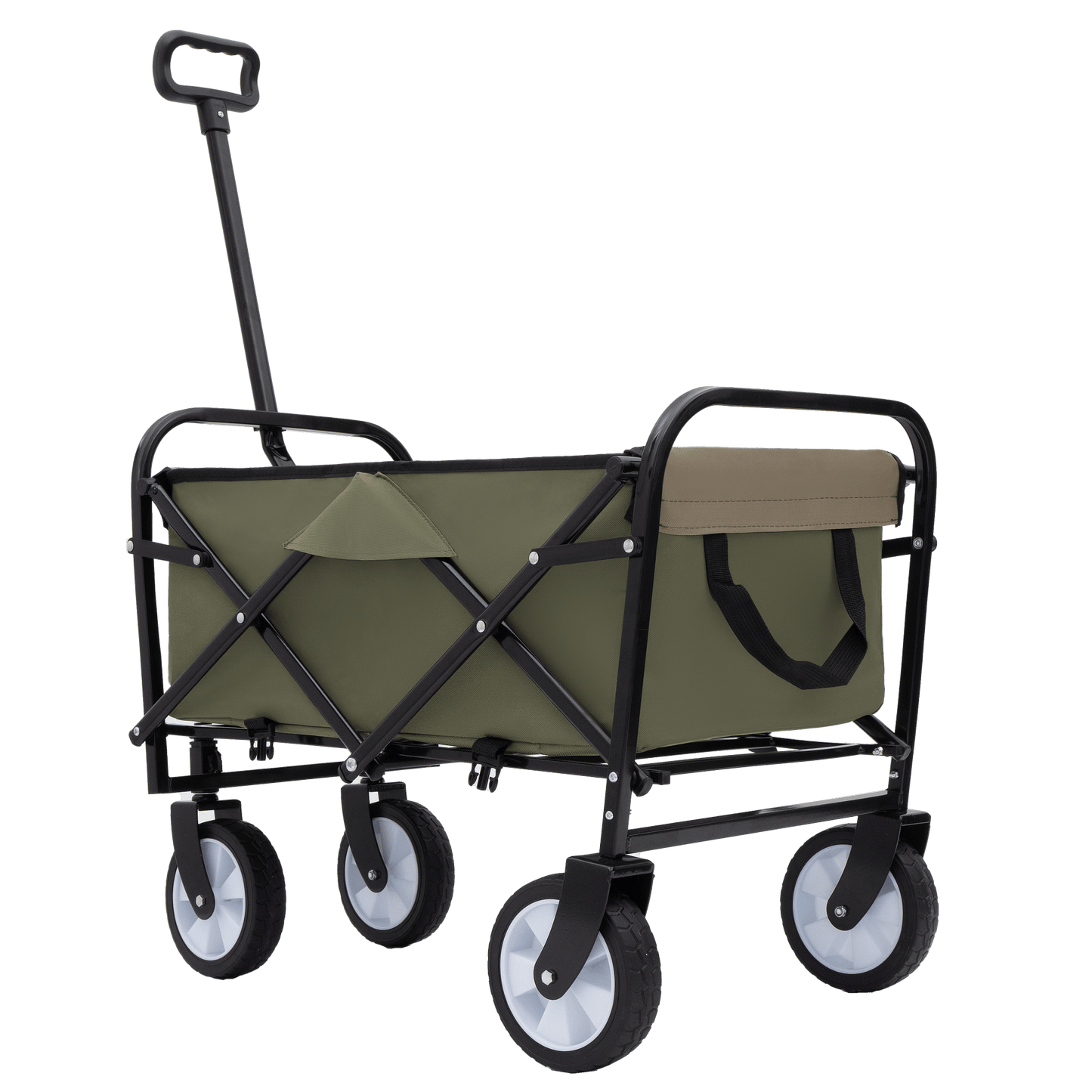 Collapsible Foldable Utility Wagon Cart With Strapping System For Beach Camping Shopping Gardening Fishing Supports 225lbs All-Terrain Wheels Black