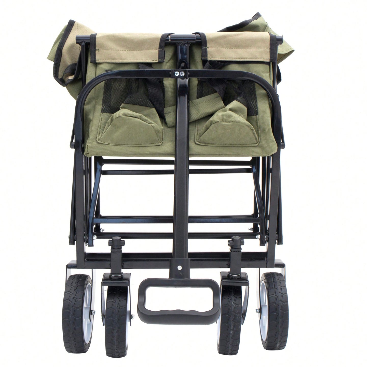 Collapsible Foldable Utility Wagon Cart With Strapping System For Beach Camping Shopping Gardening Fishing Supports 225lbs All-Terrain Wheels Black