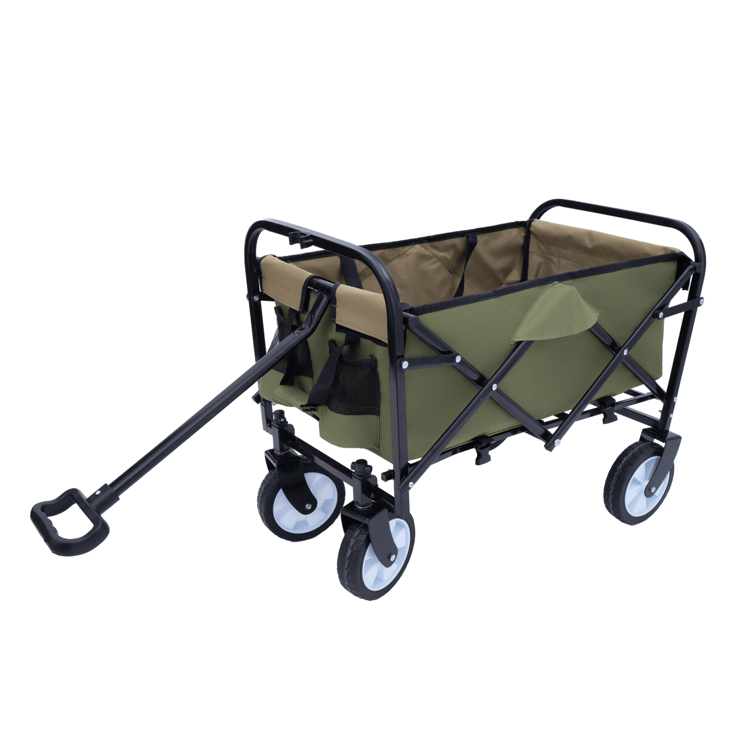 Collapsible Foldable Utility Wagon Cart With Strapping System For Beach Camping Shopping Gardening Fishing Supports 225lbs All-Terrain Wheels Black