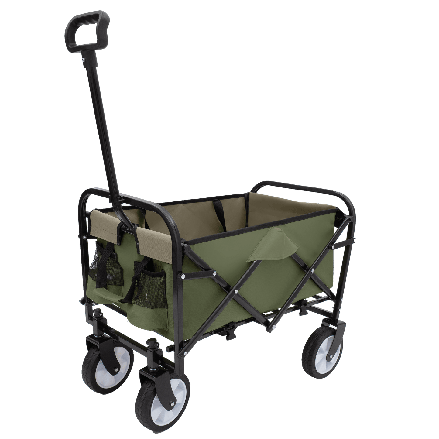 Collapsible Foldable Utility Wagon Cart With Strapping System For Beach Camping Shopping Gardening Fishing Supports 225lbs All-Terrain Wheels Black