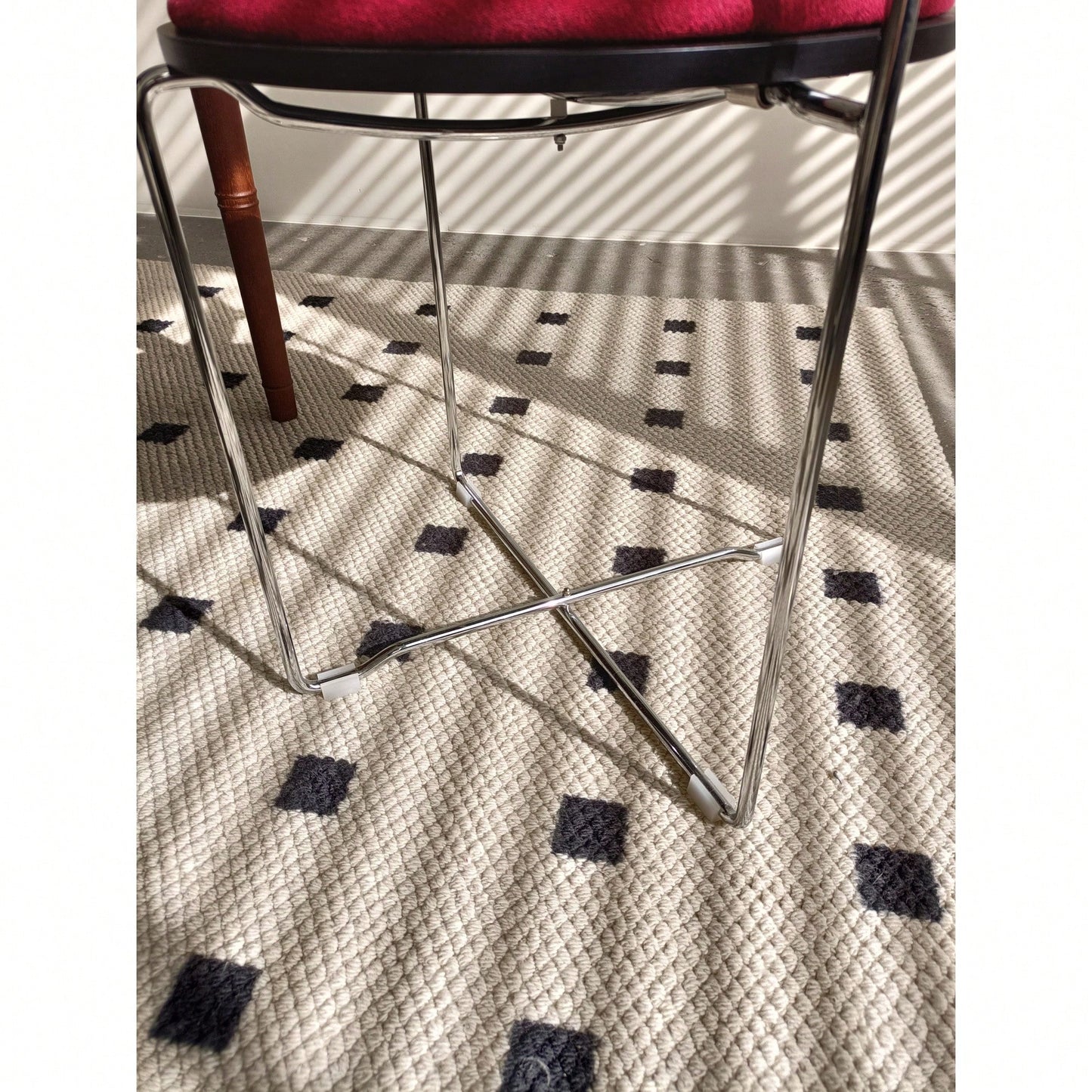 Modern Upholstered Folding Chair With Chrome Frame And Wooden Back For Dining Room Living Room Kitchen - Red