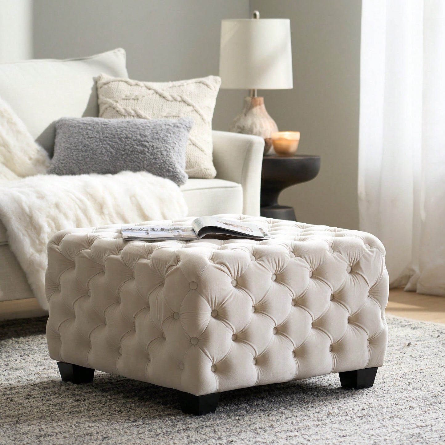Elegant Ottoman For Living Room Or Bedroom With Plush Upholstery And Sturdy Design