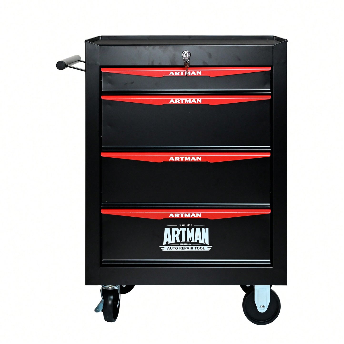 Rolling 20 Inch Metal Tool Chest With 4 Drawers And Ball Bearing Slides - Durable Steel Storage Organizer In Black And Red