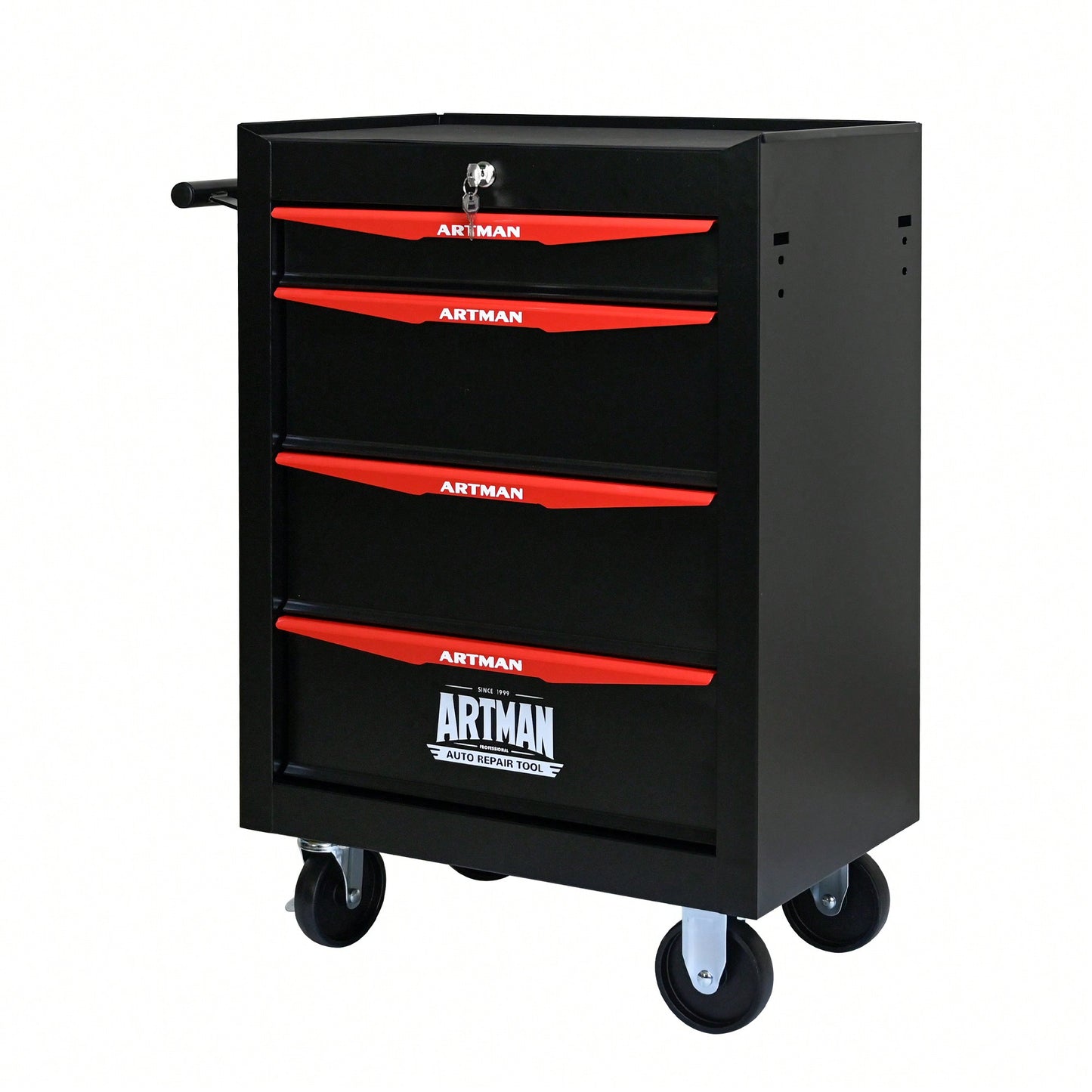 Rolling 20 Inch Metal Tool Chest With 4 Drawers And Ball Bearing Slides - Durable Steel Storage Organizer In Black And Red