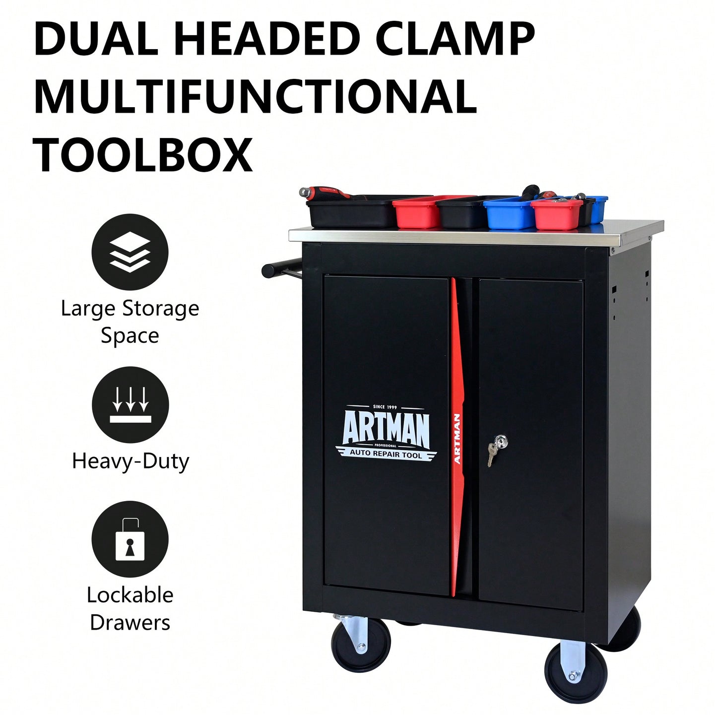 Multi-Functional Double-Door Clapboard Tool Cart In Black And Red