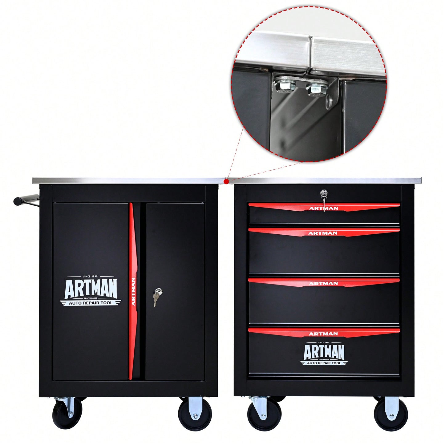 Multi-Functional Double-Door Clapboard Tool Cart In Black And Red