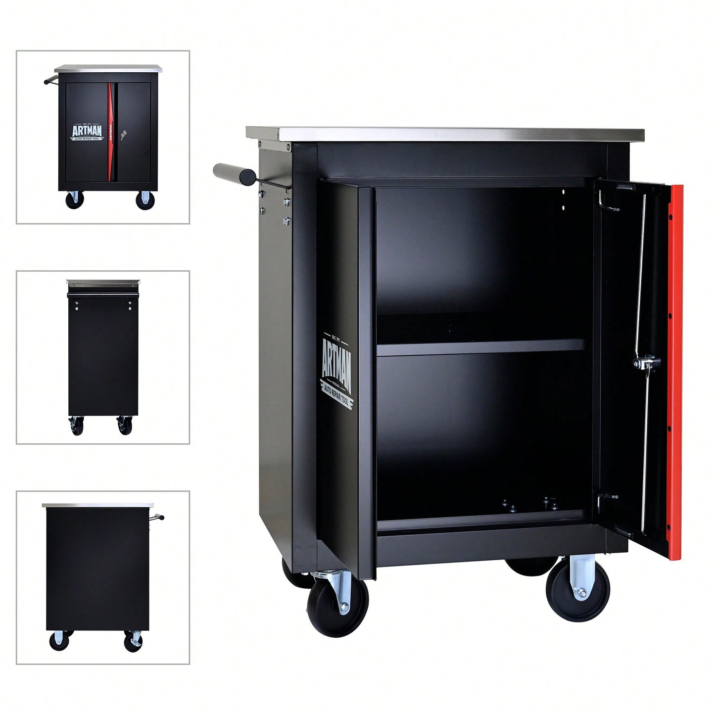 Multi-Functional Double-Door Clapboard Tool Cart In Black And Red