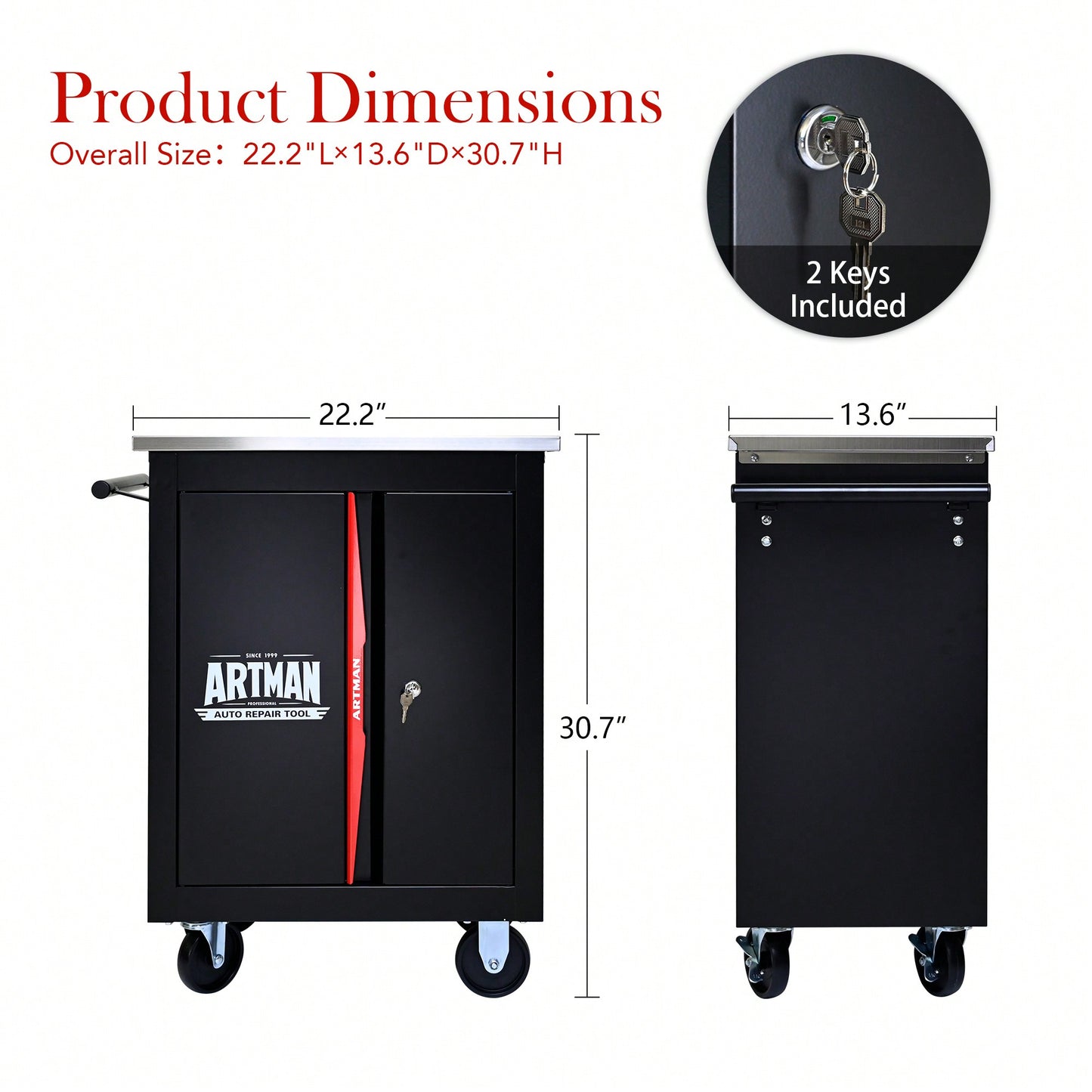 Multi-Functional Double-Door Clapboard Tool Cart In Black And Red