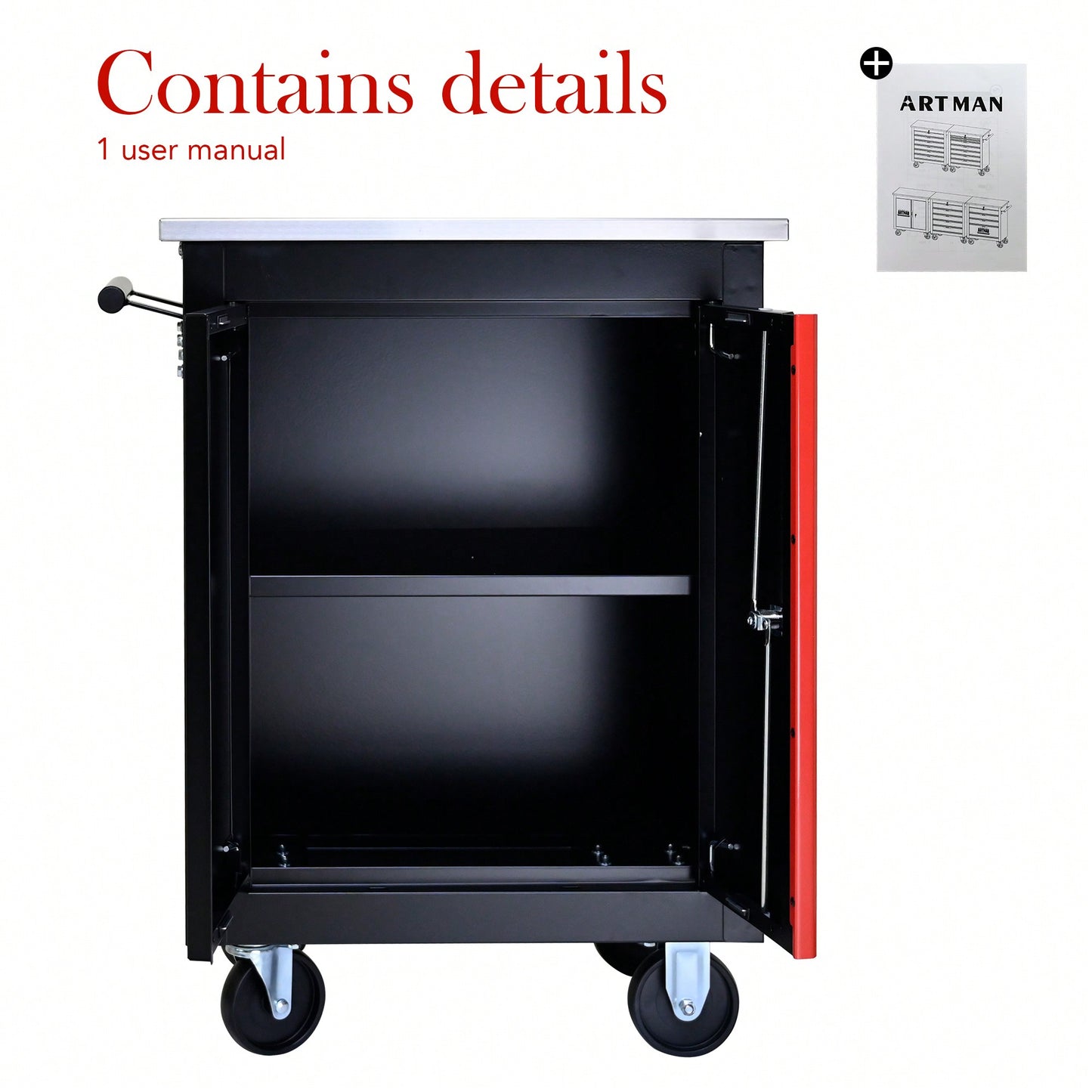 Multi-Functional Double-Door Clapboard Tool Cart In Black And Red