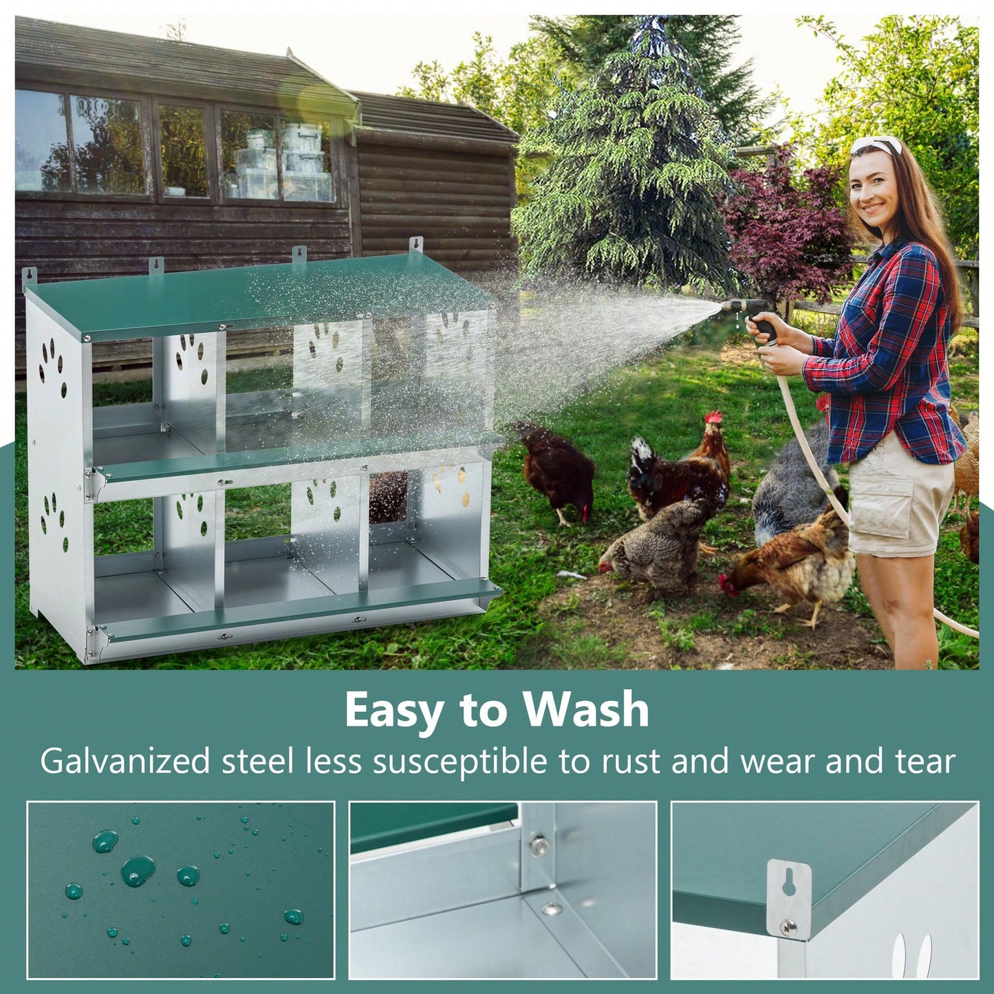 Metal Chicken Nesting Box With 6 Rooms Galvanized Steel Hens Easy Assembly