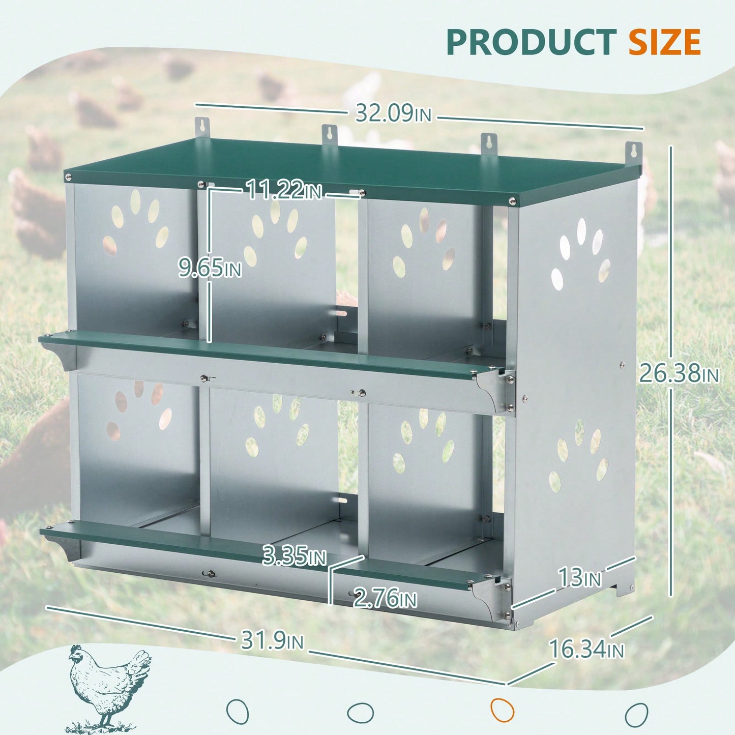 Metal Chicken Nesting Box With 6 Rooms Galvanized Steel Hens Easy Assembly