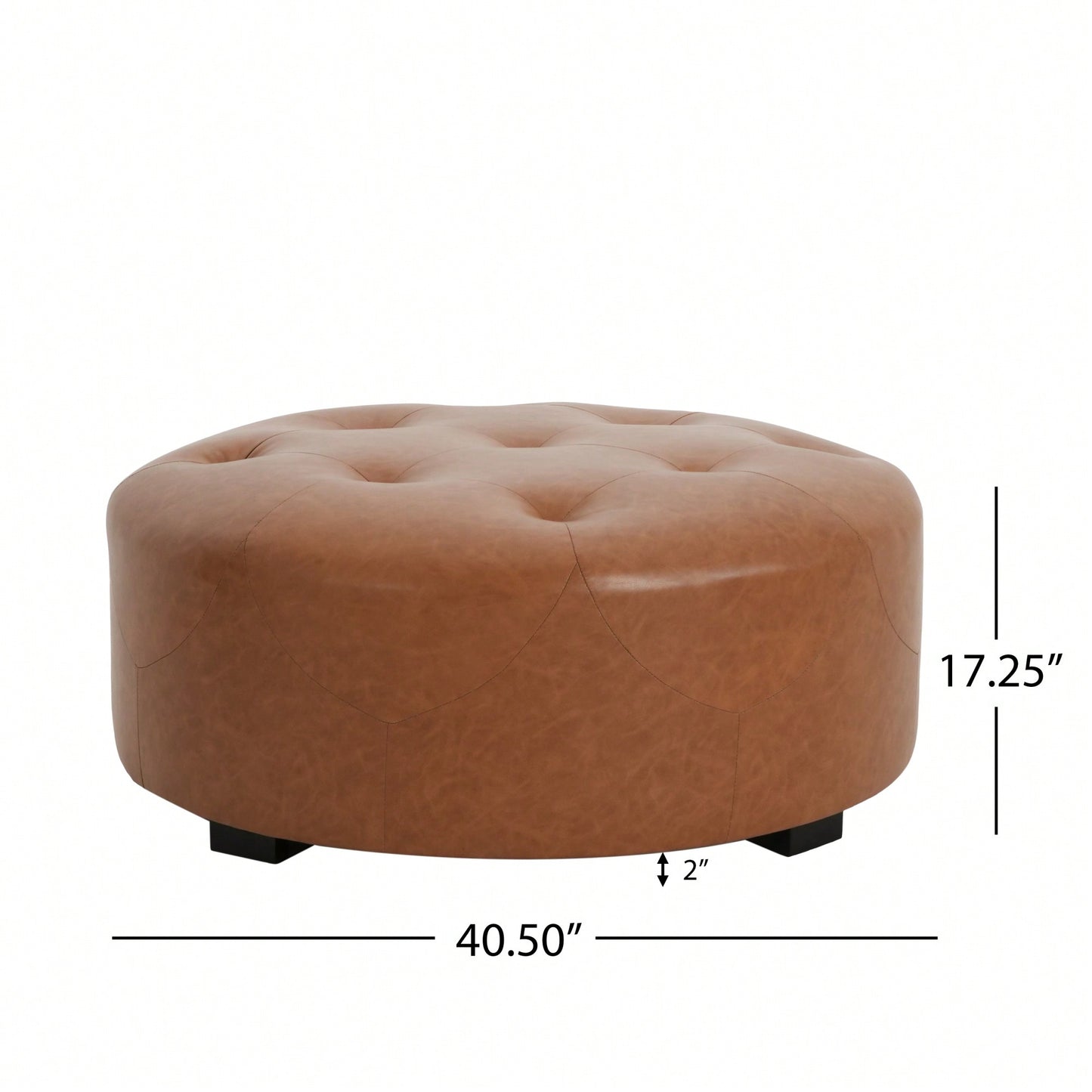 Upholstered Button Tufted Round Ottoman For Stylish Home Decor Orange Brown