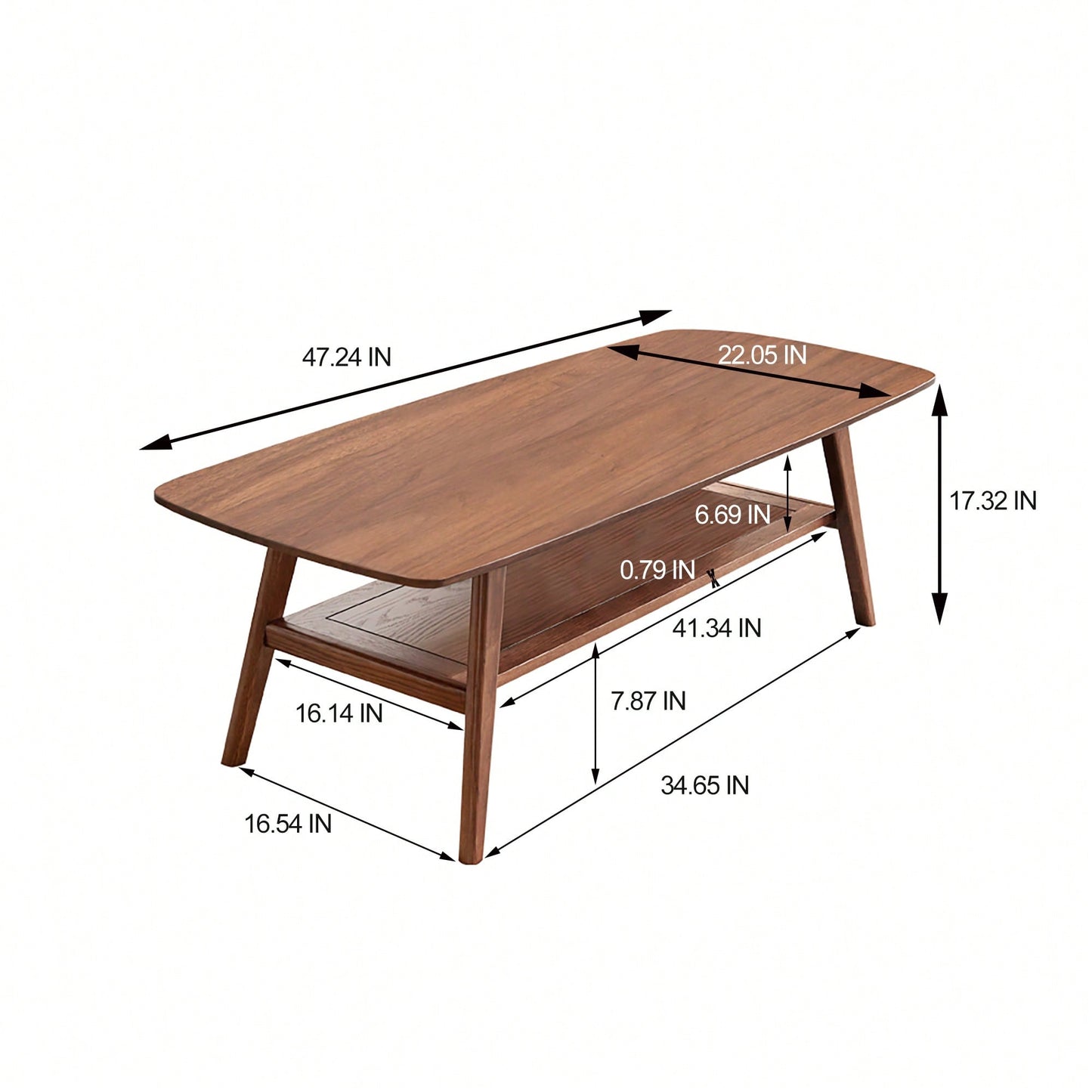 Solid Oak Wood Coffee Table With Storage Shelf 120cm Wide Low Desk For Home Office Walnut Finish Easy Assembly