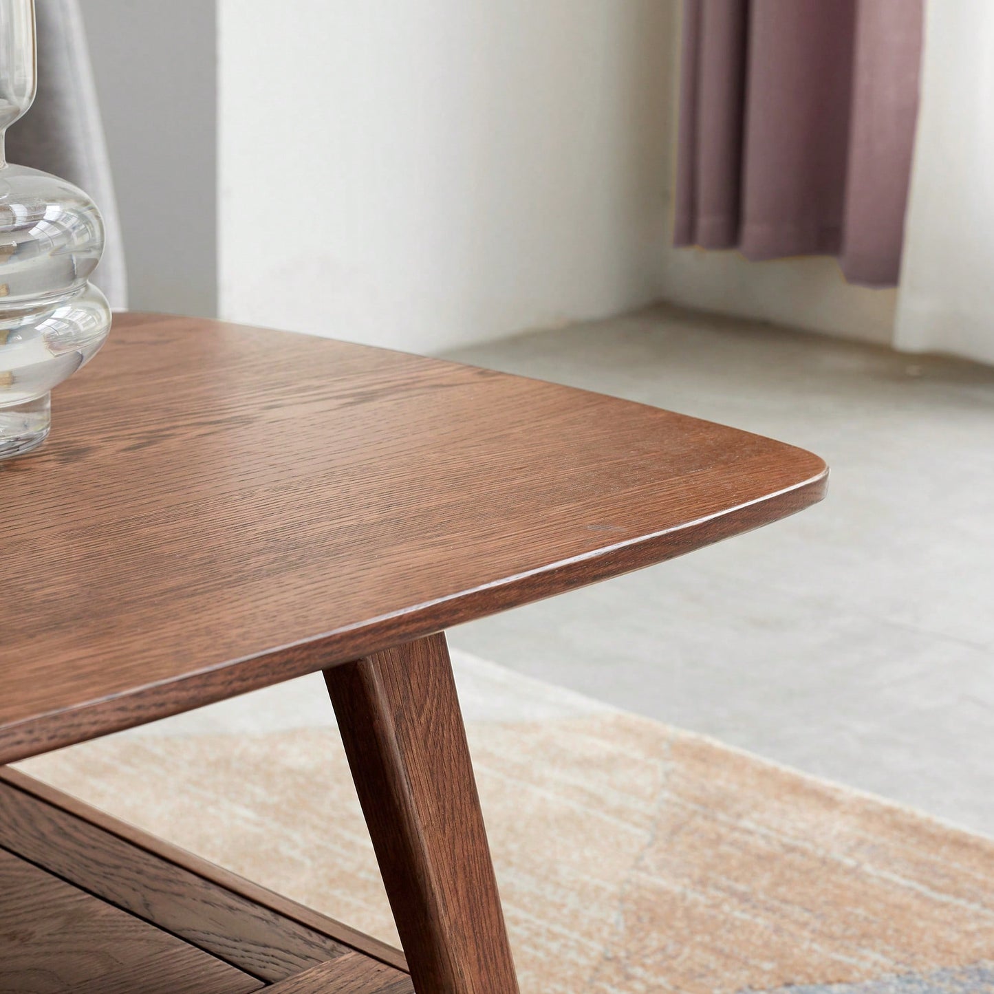 Solid Oak Wood Coffee Table With Storage Shelf 120cm Wide Low Desk For Home Office Walnut Finish Easy Assembly