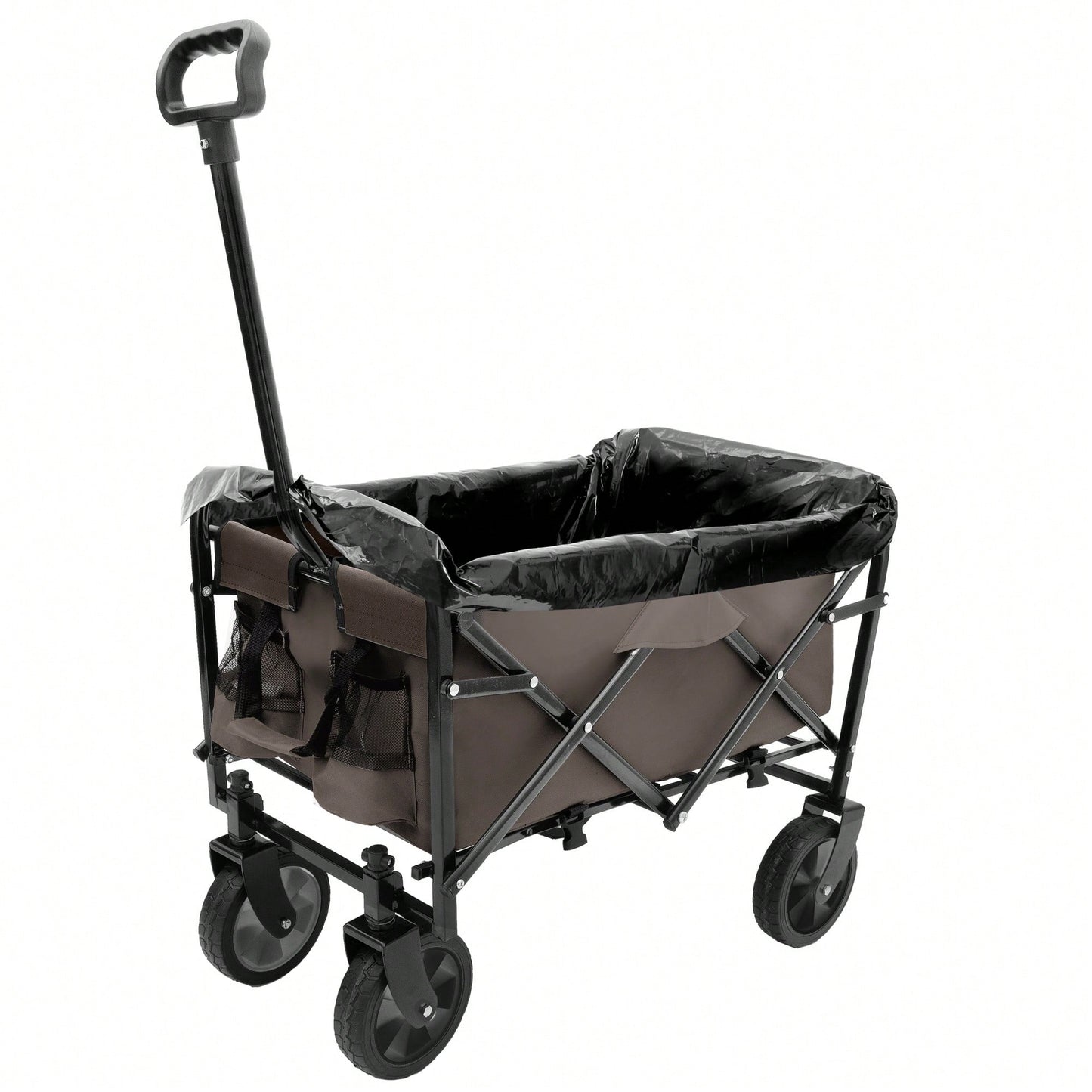 Collapsible Heavy Duty Utility Cart With 3 Plastic Liner Bags For Camping And Grocery Shopping - Olive Green Beach Wagon