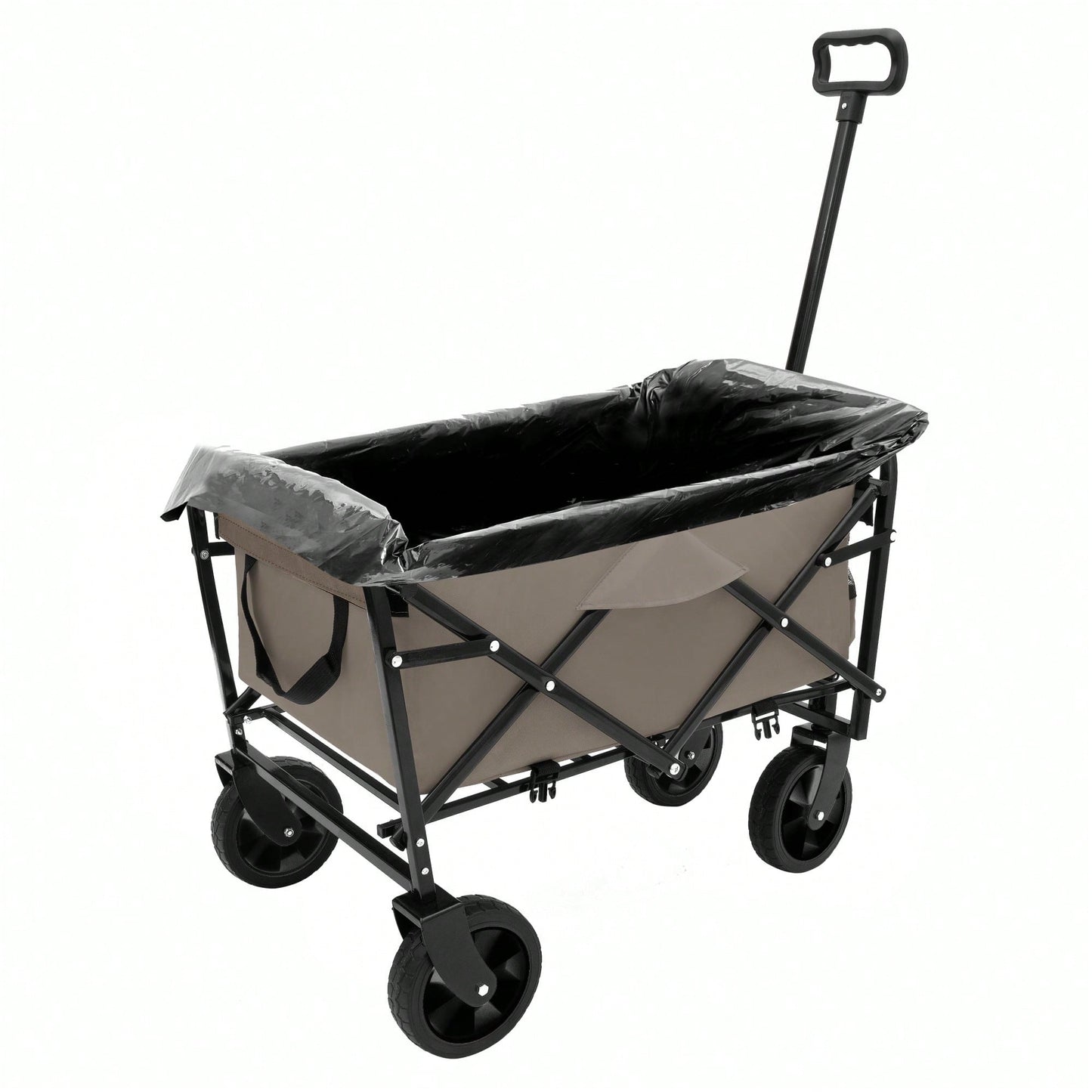 Collapsible Heavy Duty Utility Cart With 3 Plastic Liner Bags For Camping And Grocery Shopping - Olive Green Beach Wagon