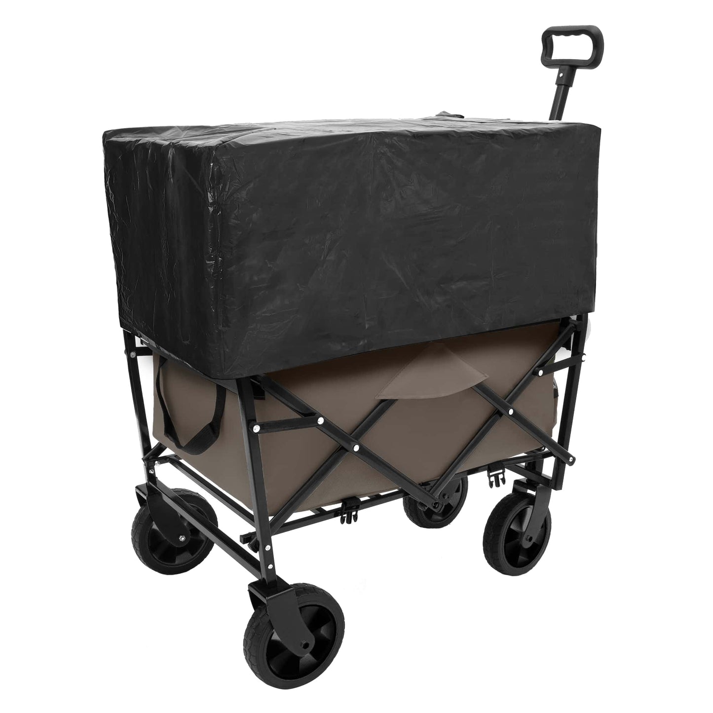 Collapsible Heavy Duty Utility Cart With 3 Plastic Liner Bags For Camping And Grocery Shopping - Olive Green Beach Wagon