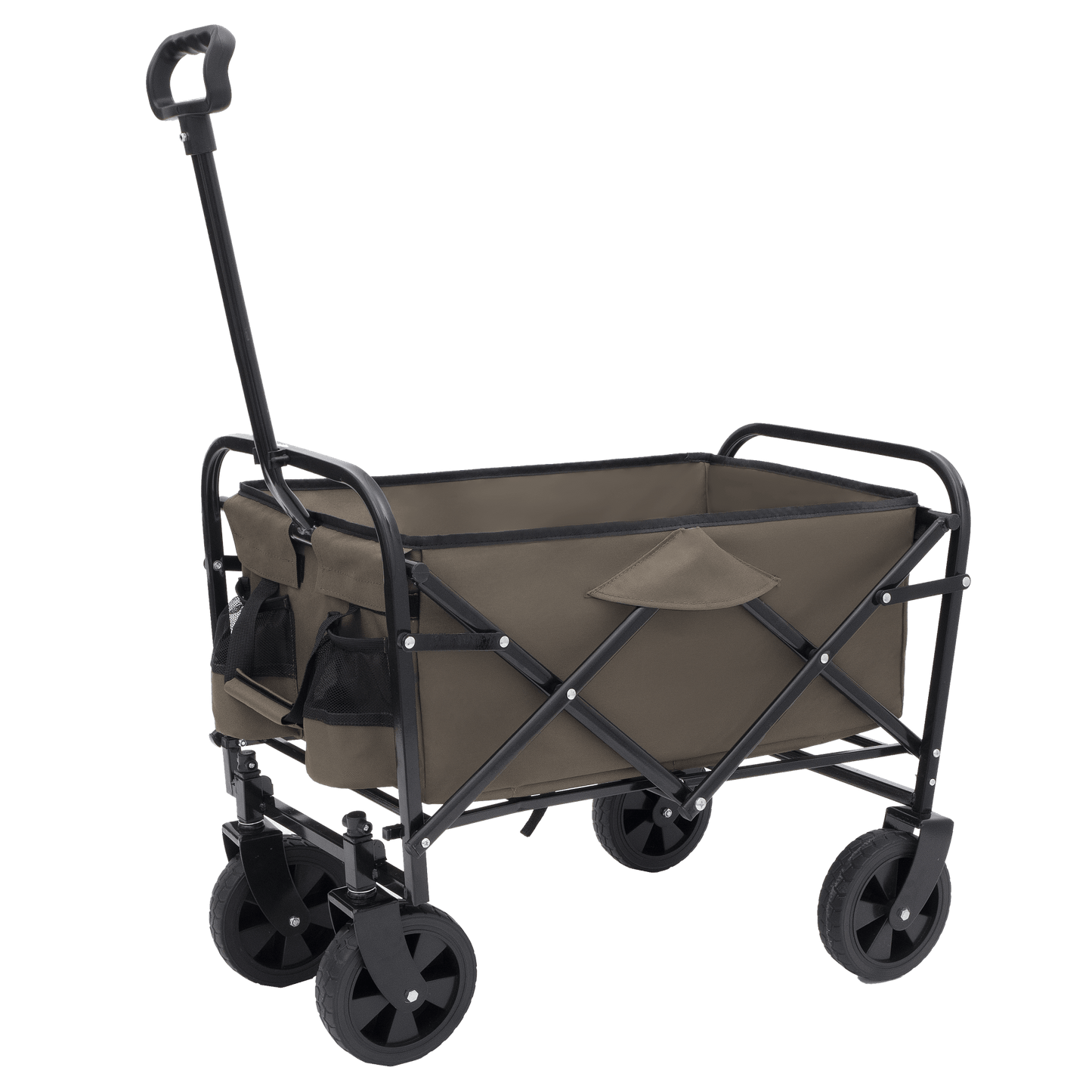 Collapsible Heavy Duty Utility Cart With 3 Plastic Liner Bags For Camping And Grocery Shopping - Olive Green Beach Wagon