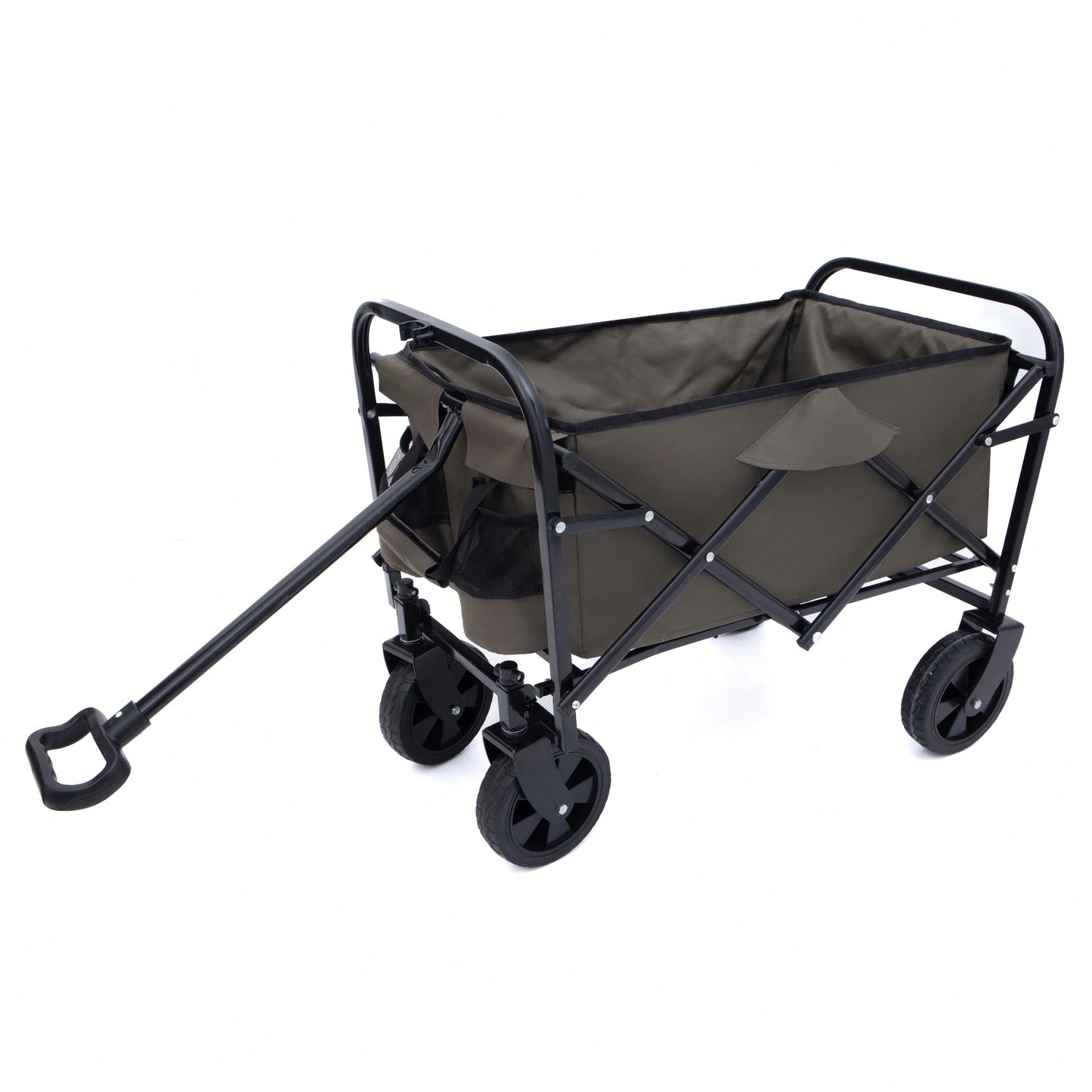Collapsible Heavy Duty Utility Cart With 3 Plastic Liner Bags For Camping And Grocery Shopping - Olive Green Beach Wagon