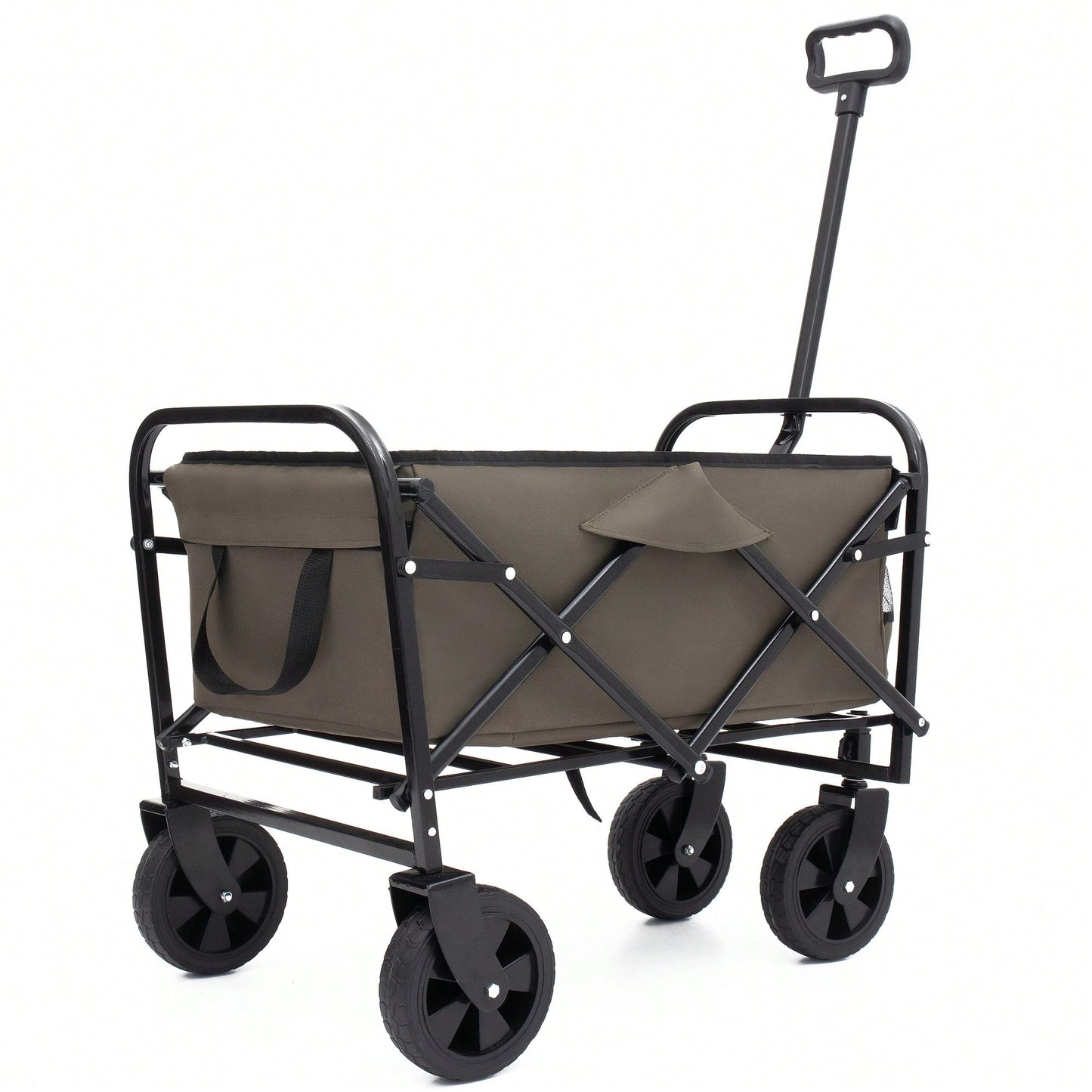Collapsible Heavy Duty Utility Cart With 3 Plastic Liner Bags For Camping And Grocery Shopping - Olive Green Beach Wagon